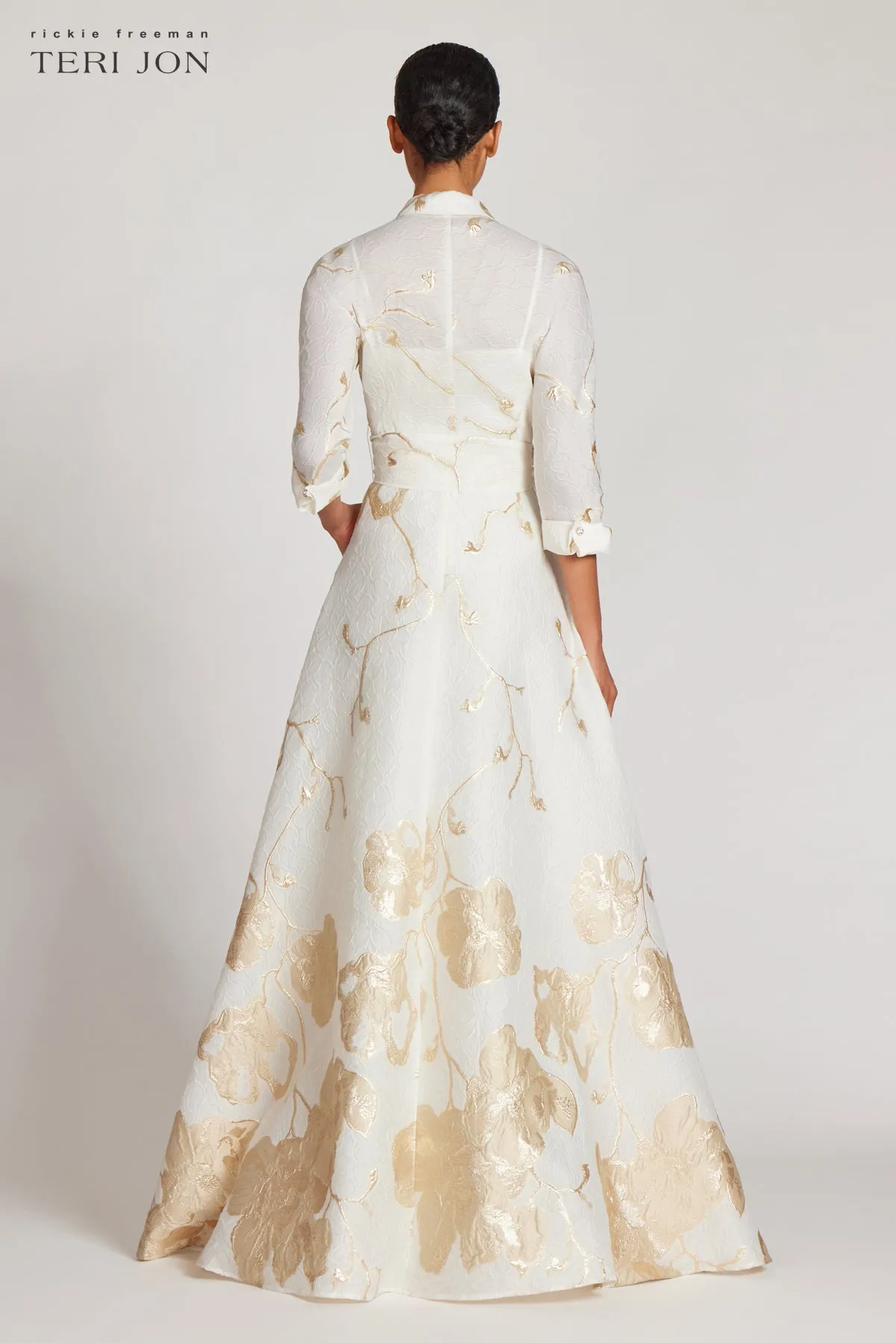 Jacquard Border Pattern Shirt Gown sold by Teri Jon product image thumbnail 3