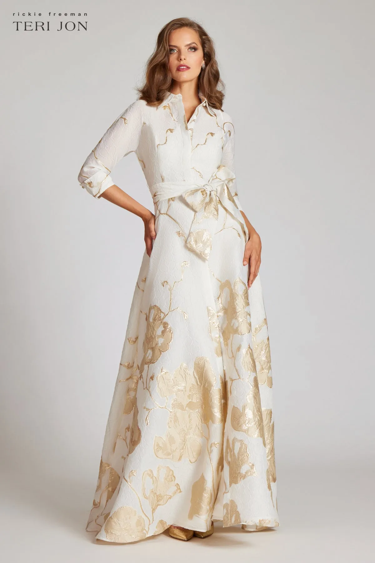 Jacquard Border Pattern Shirt Gown sold by Teri Jon
