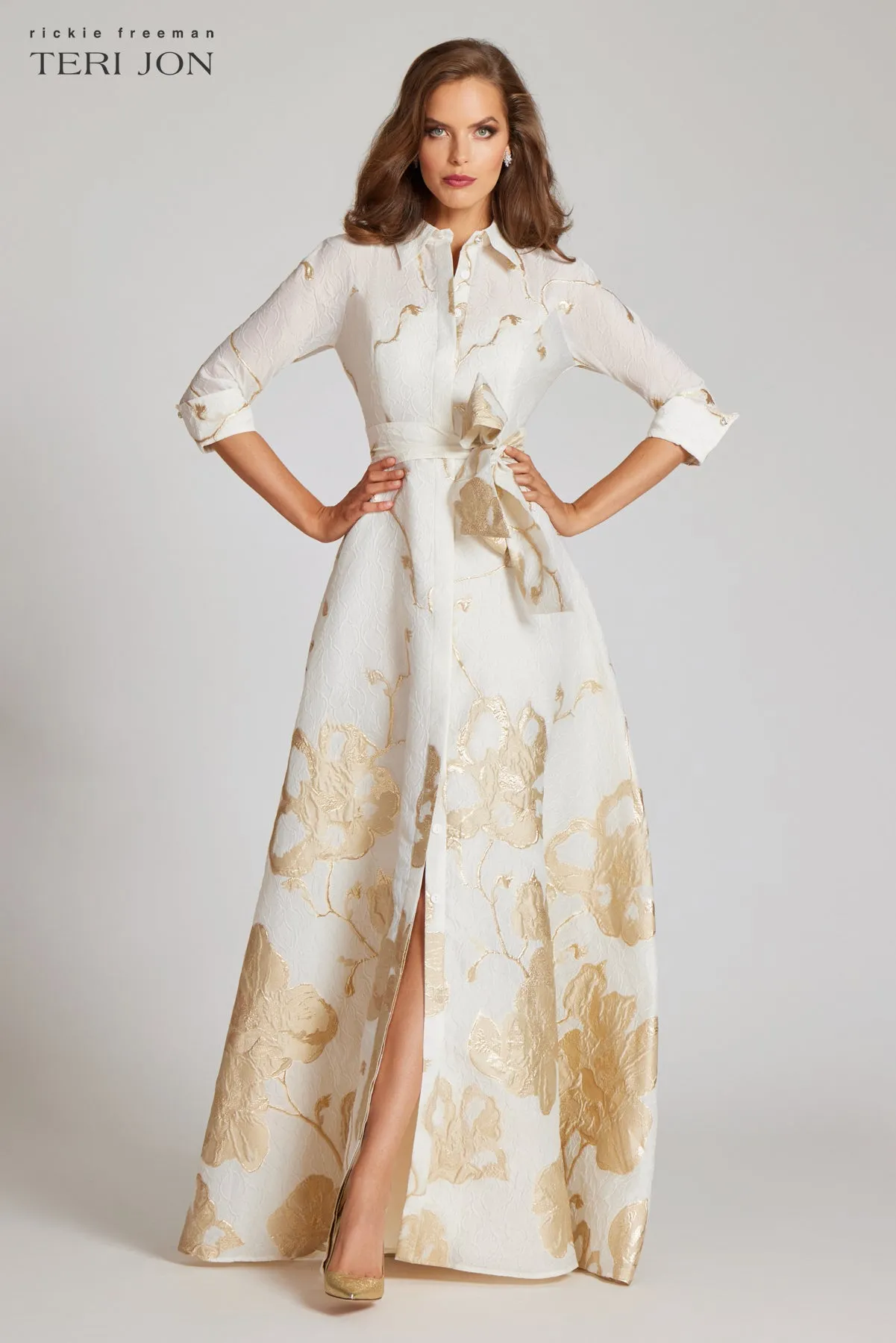Jacquard Border Pattern Shirt Gown sold by Teri Jon product image thumbnail 4