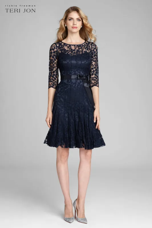 3/4 Sleeve Lace Fit And Flare Dress with Bow sold by Teri Jon