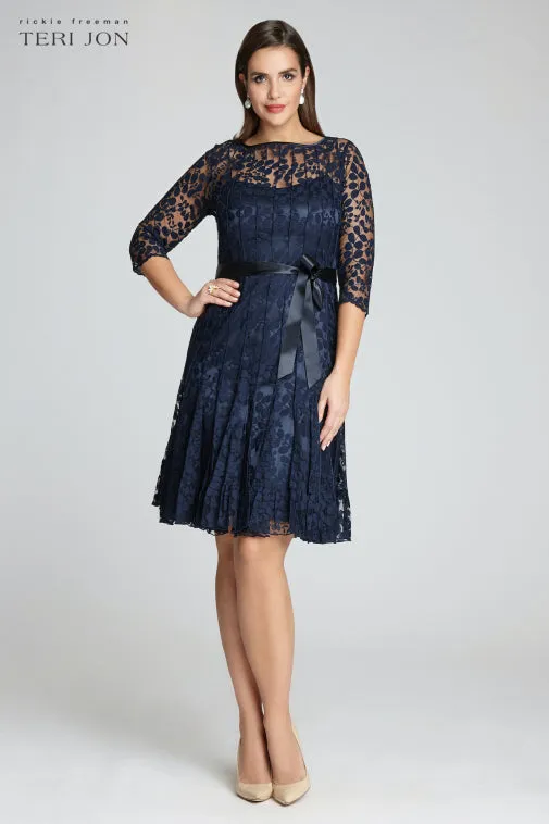 3/4 Sleeve Lace Fit And Flare Dress with Bow sold by Teri Jon product image thumbnail 2