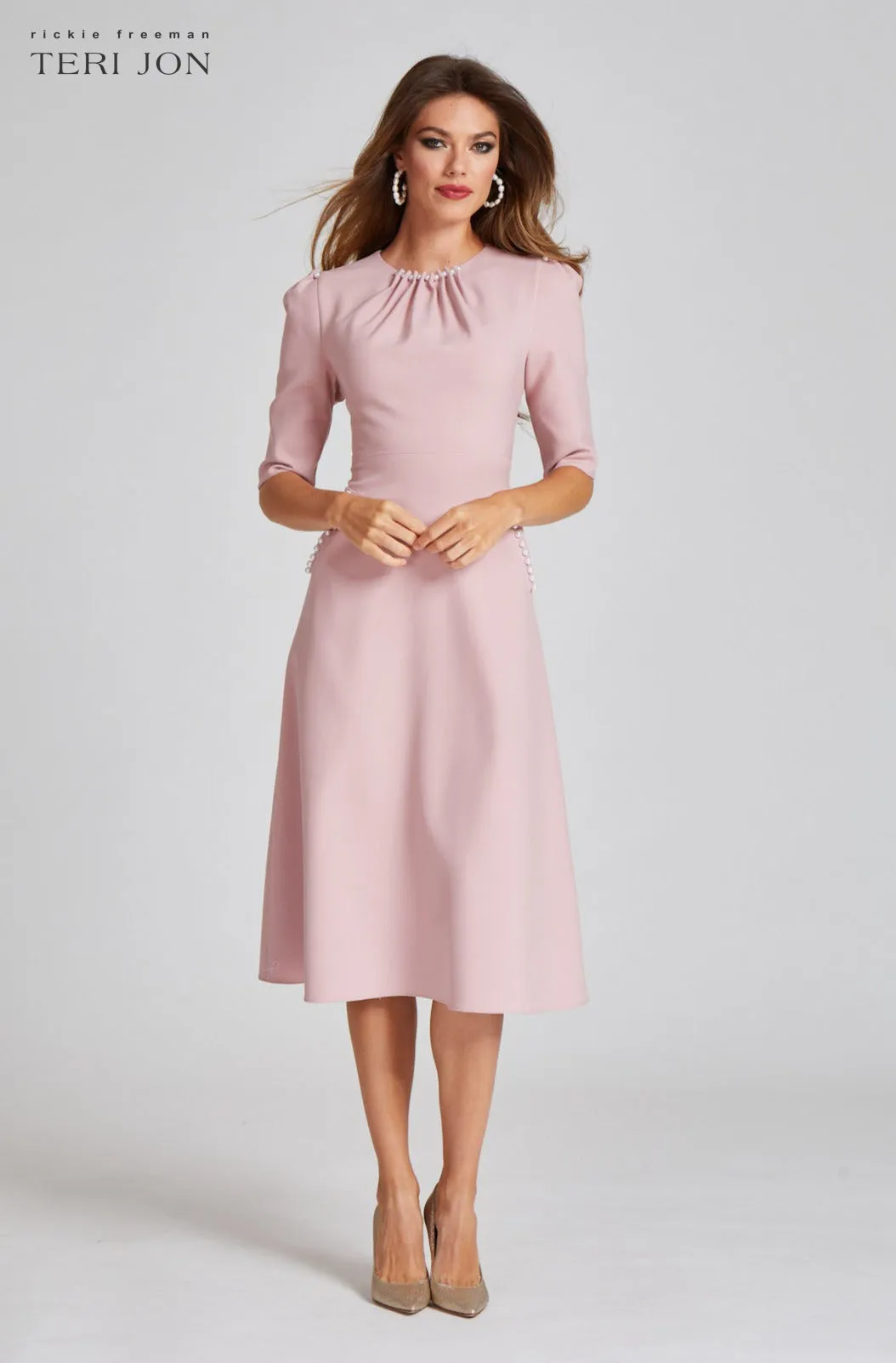 Stretch Crepe Pearl Trim Cocktail Dress sold by Teri Jon