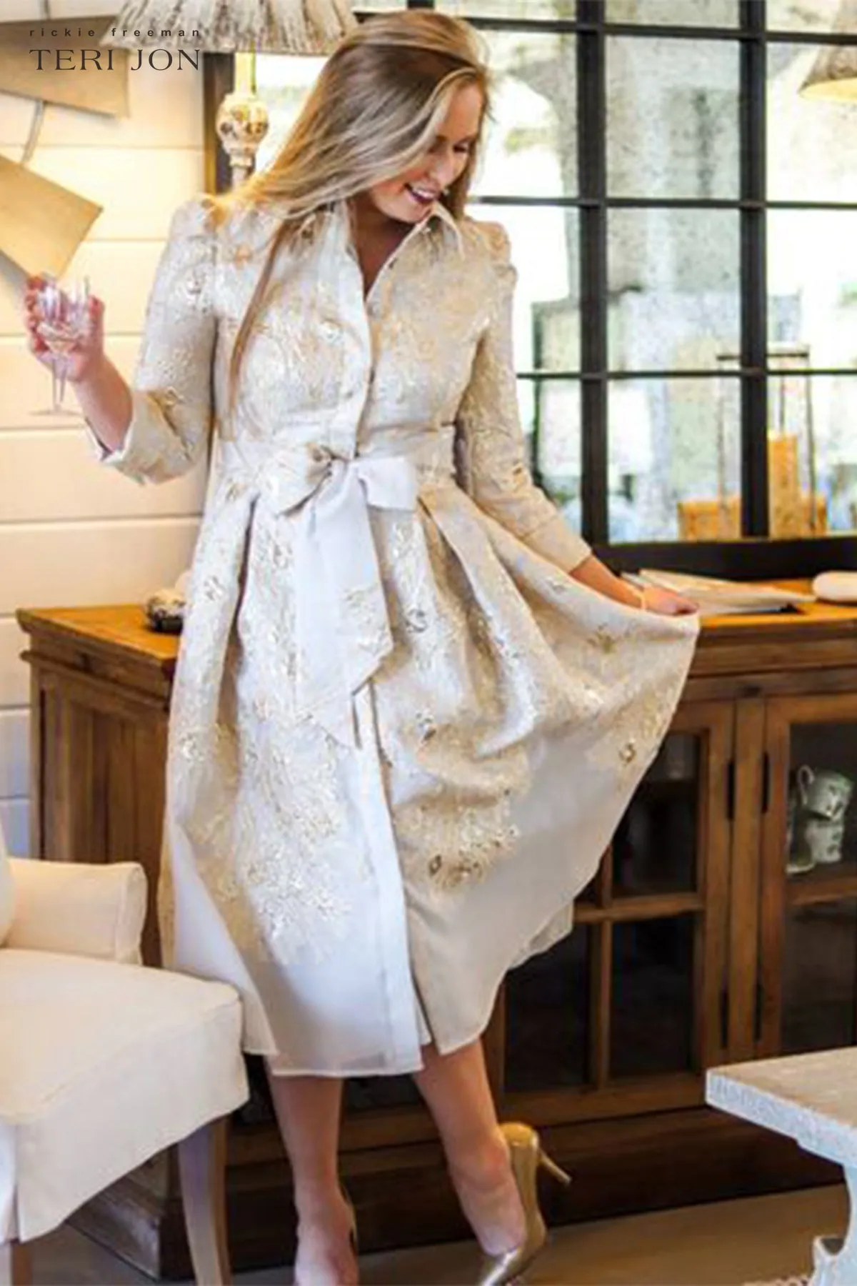 Metallic Jacquard Shirtdress sold by Teri Jon product image thumbnail 5