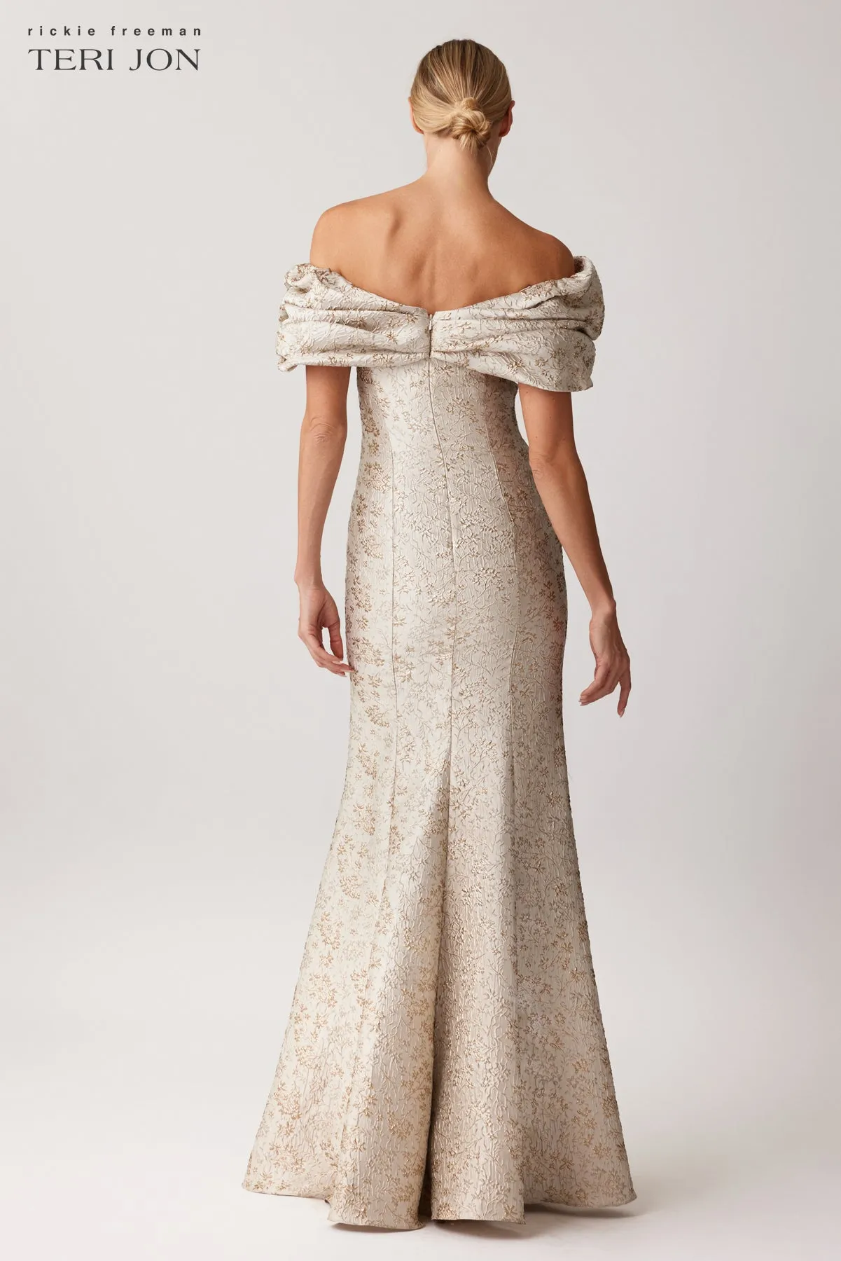 Scrunch Off Shoulder Jacquard Evening Gown sold by Teri Jon product image thumbnail 3