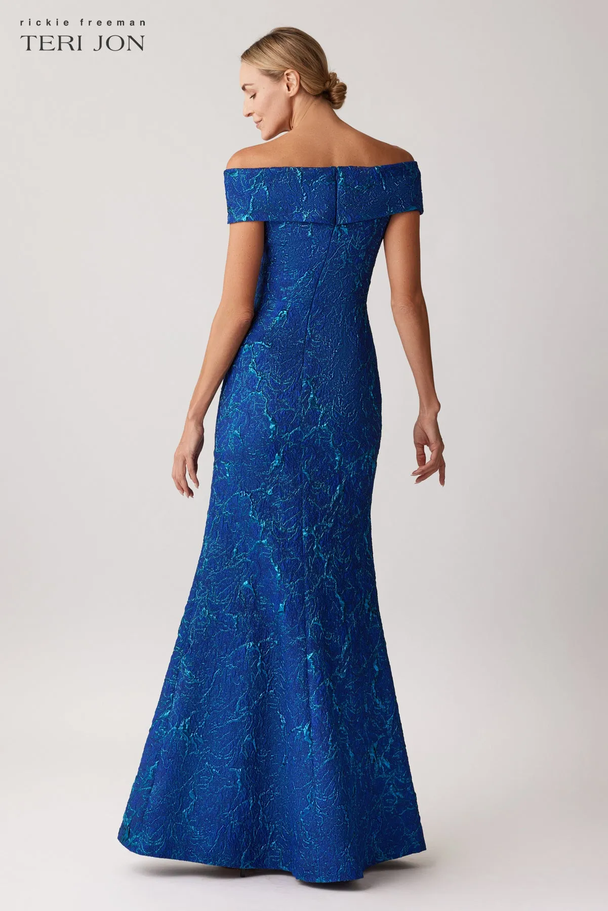 Metallic Jacquard Portrait Side Drape Gown sold by Teri Jon product image thumbnail 3