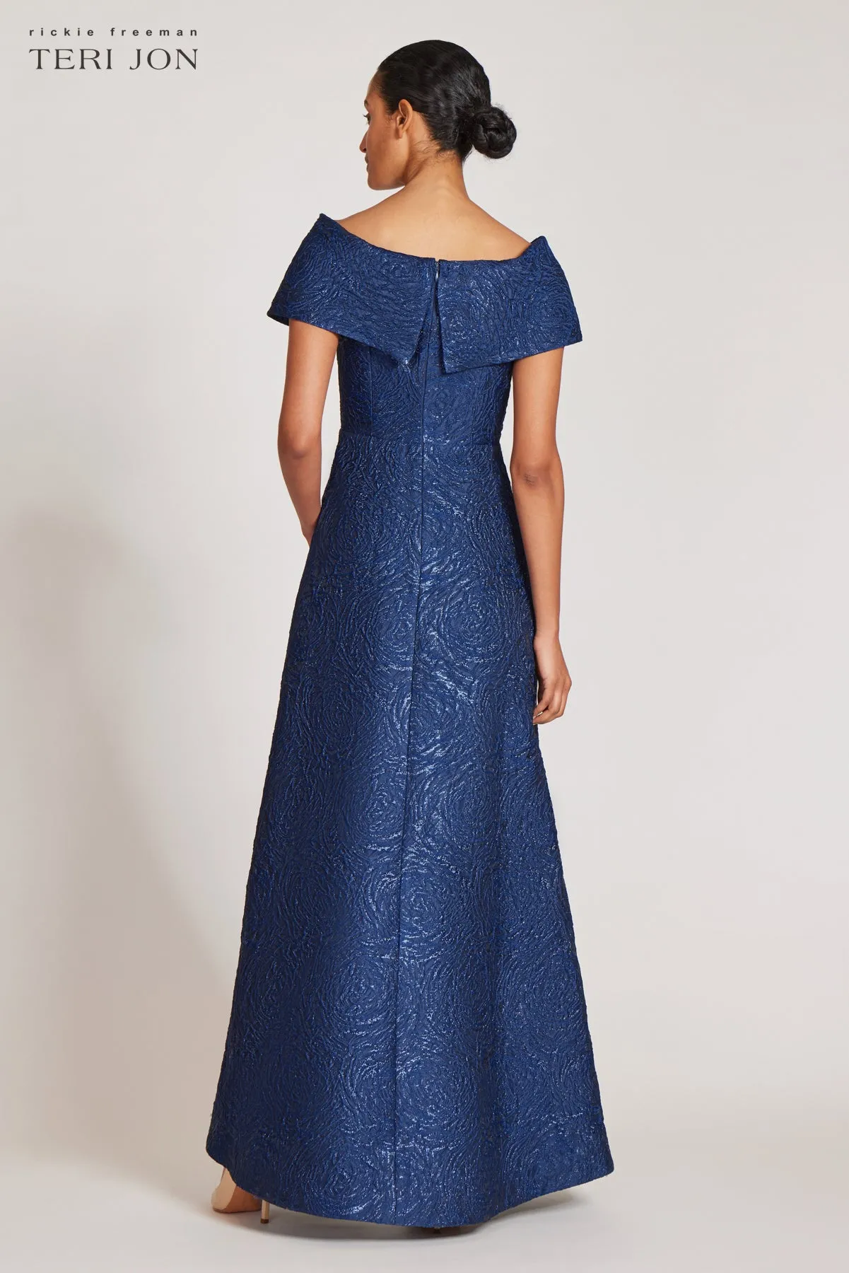 Off Shoulder Portrait Metallic Jacquard Aline sold by Teri Jon product image thumbnail 3