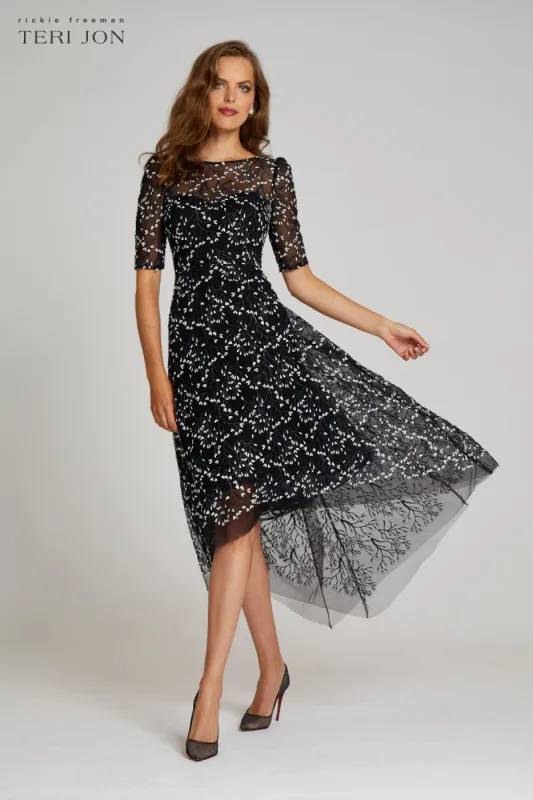 Lace Short Sleeve High Low Dress sold by Teri Jon