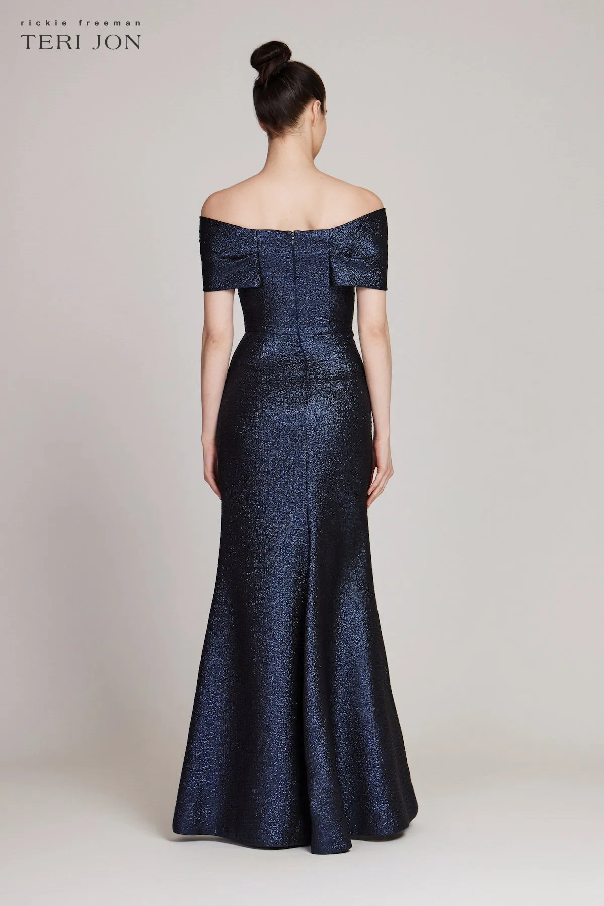 Metallic Jacquard Twist Bodice Off Shoulder Gown sold by Teri Jon product image thumbnail 4