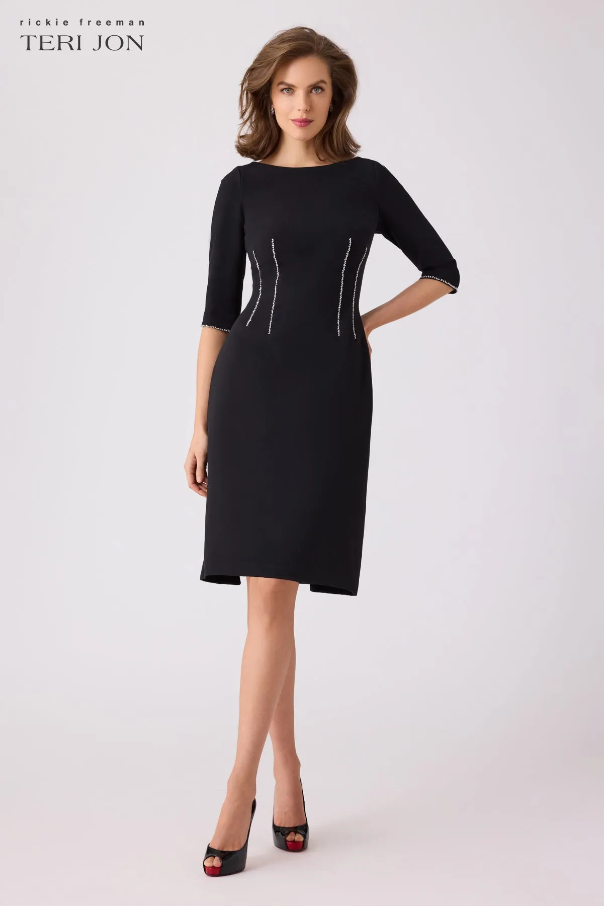 Crepe Rhinestone Trim Waist Dress sold by Teri Jon product image thumbnail 2