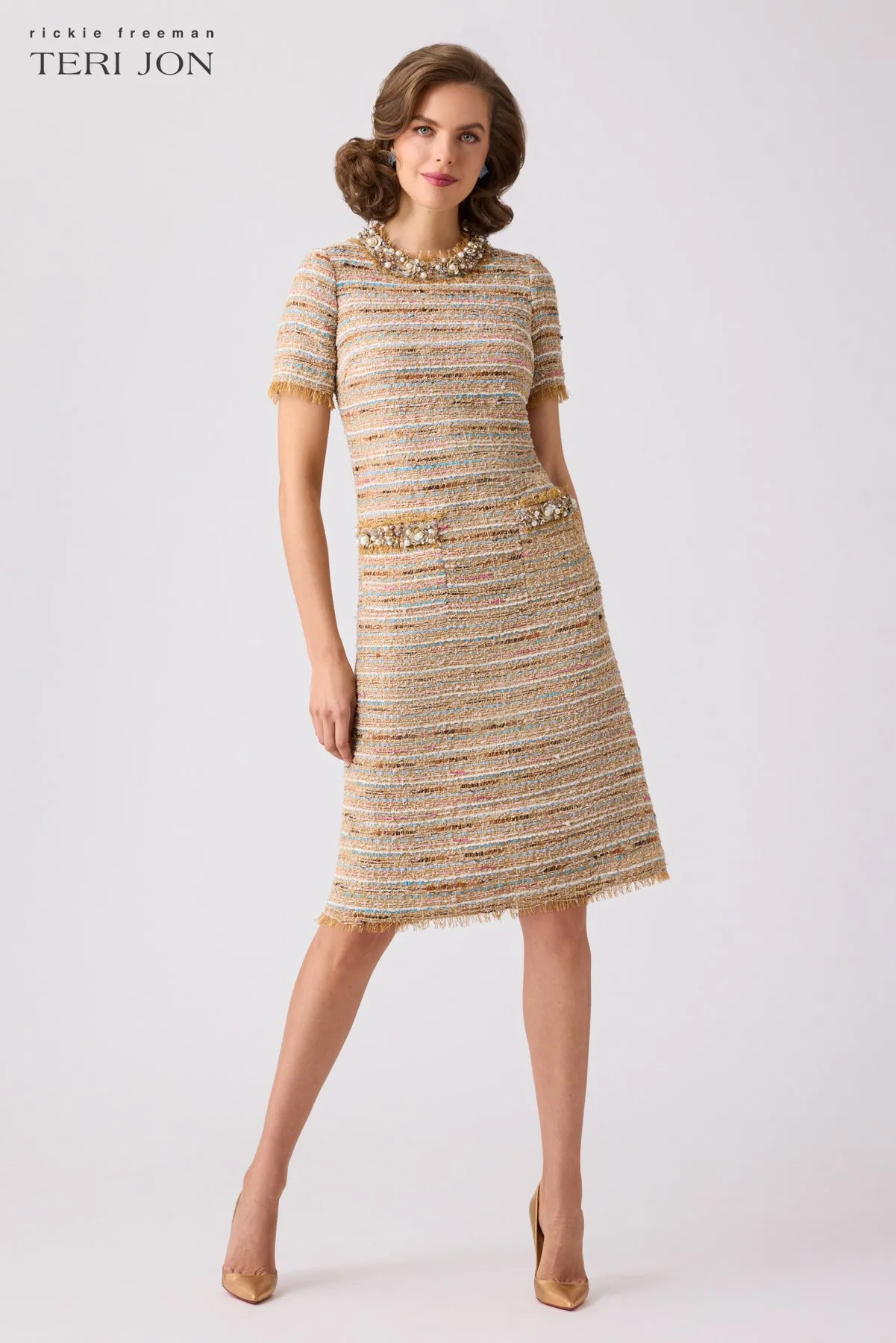 Boucle Fringe Trim Daytime Dress sold by Teri Jon product image thumbnail 2
