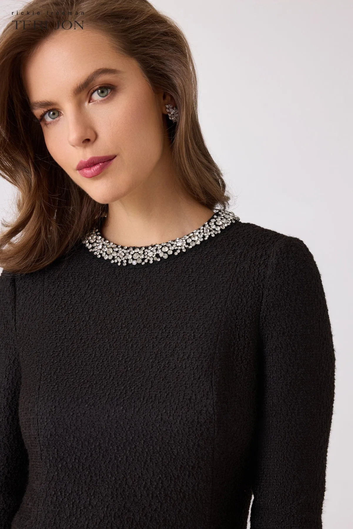 Boucle Rhinestone Trim Dress sold by Teri Jon product image thumbnail 3