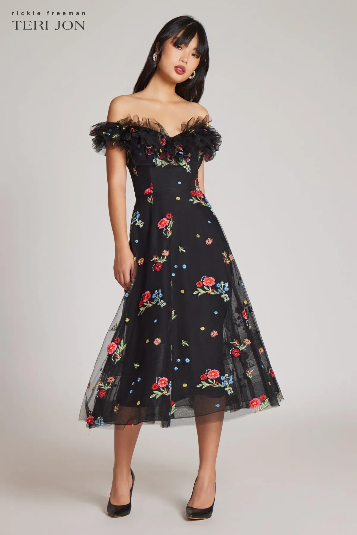 Floral Tulle Ruffle Dress sold by Teri Jon product image thumbnail 3