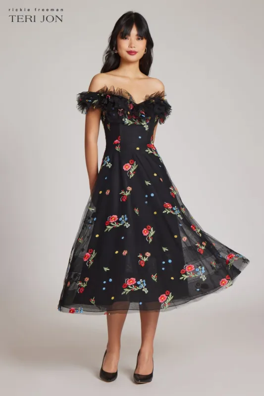 Floral Tulle Ruffle Dress sold by Teri Jon