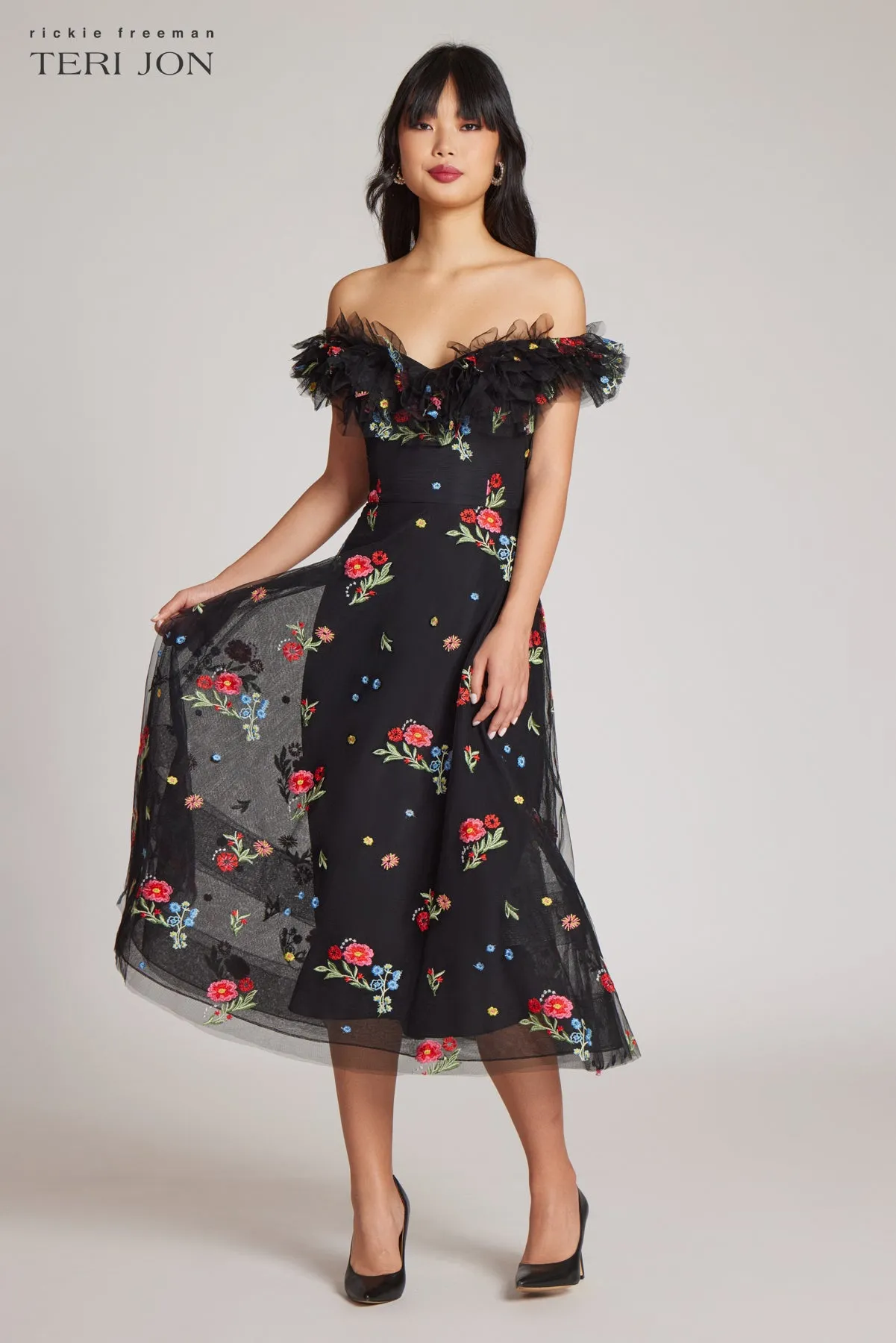 Floral Tulle Ruffle Dress sold by Teri Jon product image thumbnail 2
