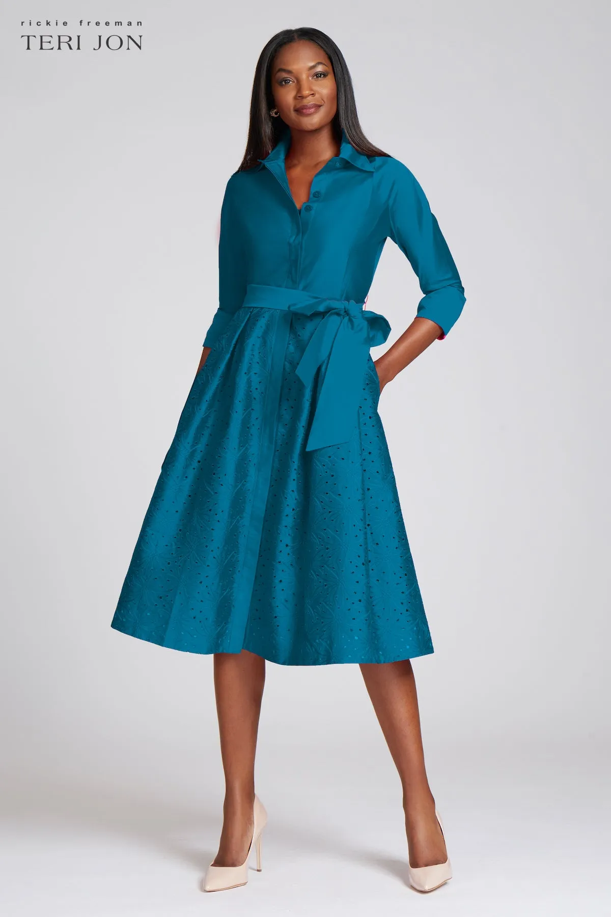 Lazercut Skirt Shirt Dress sold by Teri Jon product image thumbnail 4