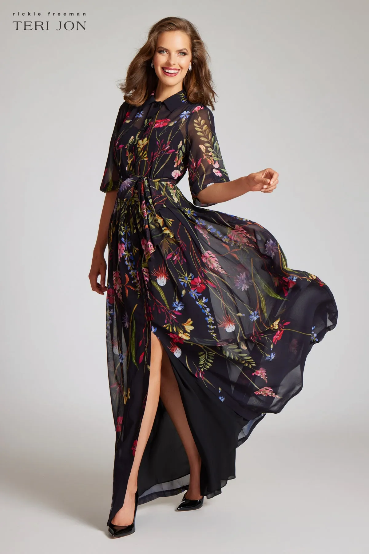 Chiffon Shirt Waist Gown sold by Teri Jon product image thumbnail 4