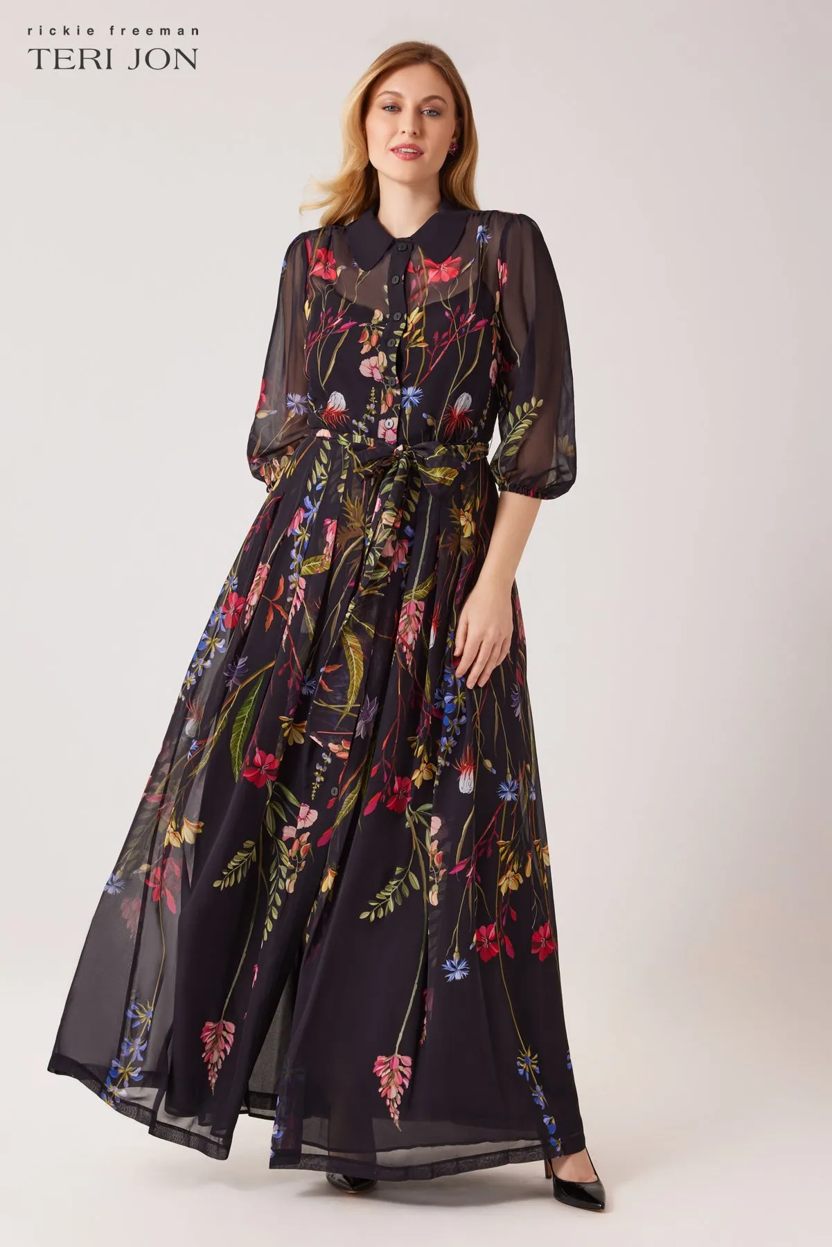 Chiffon Shirt Waist Gown sold by Teri Jon product image thumbnail 2