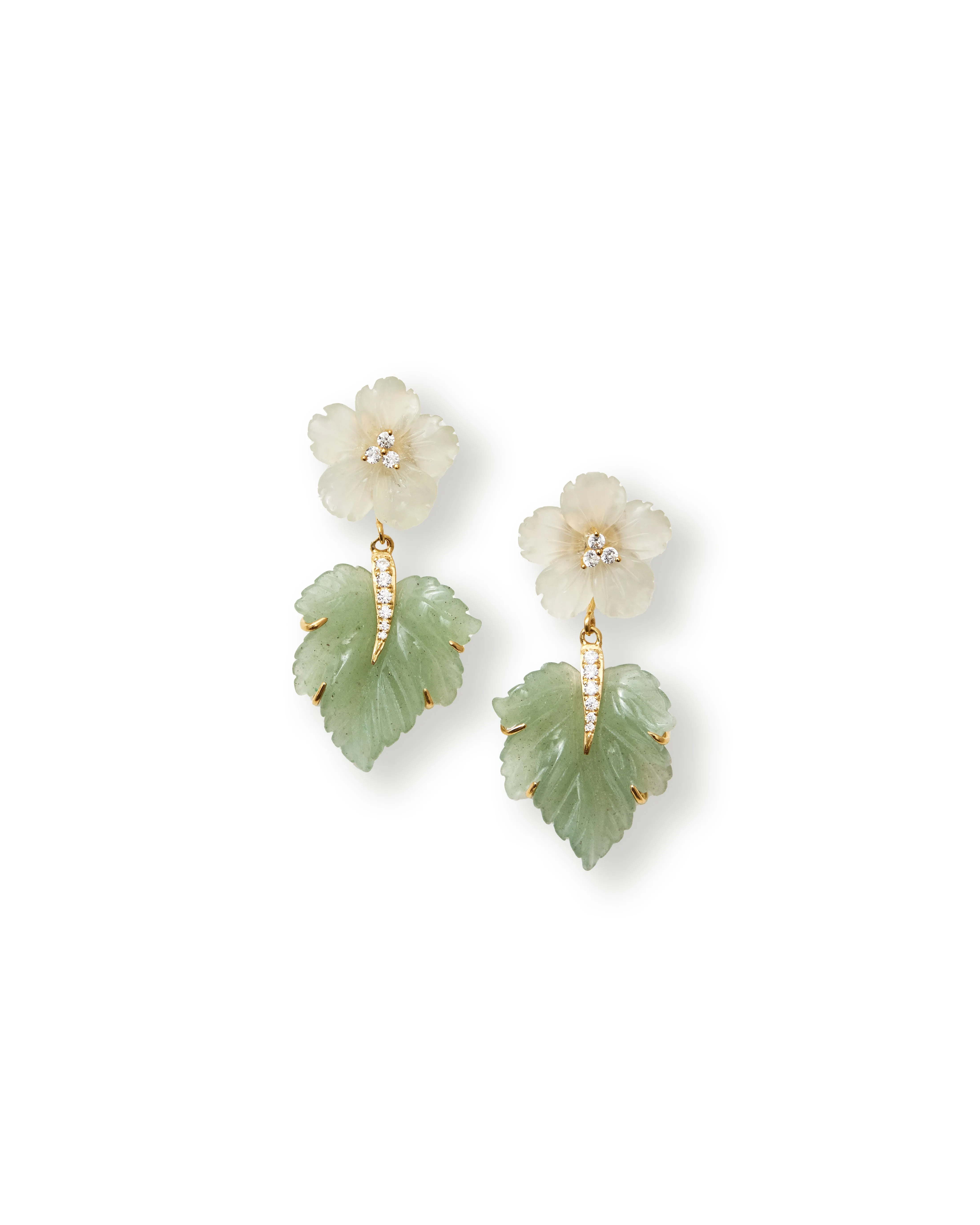 Carved Flower and Aventurine Leaf Drop Earrings sold by Teri Jon