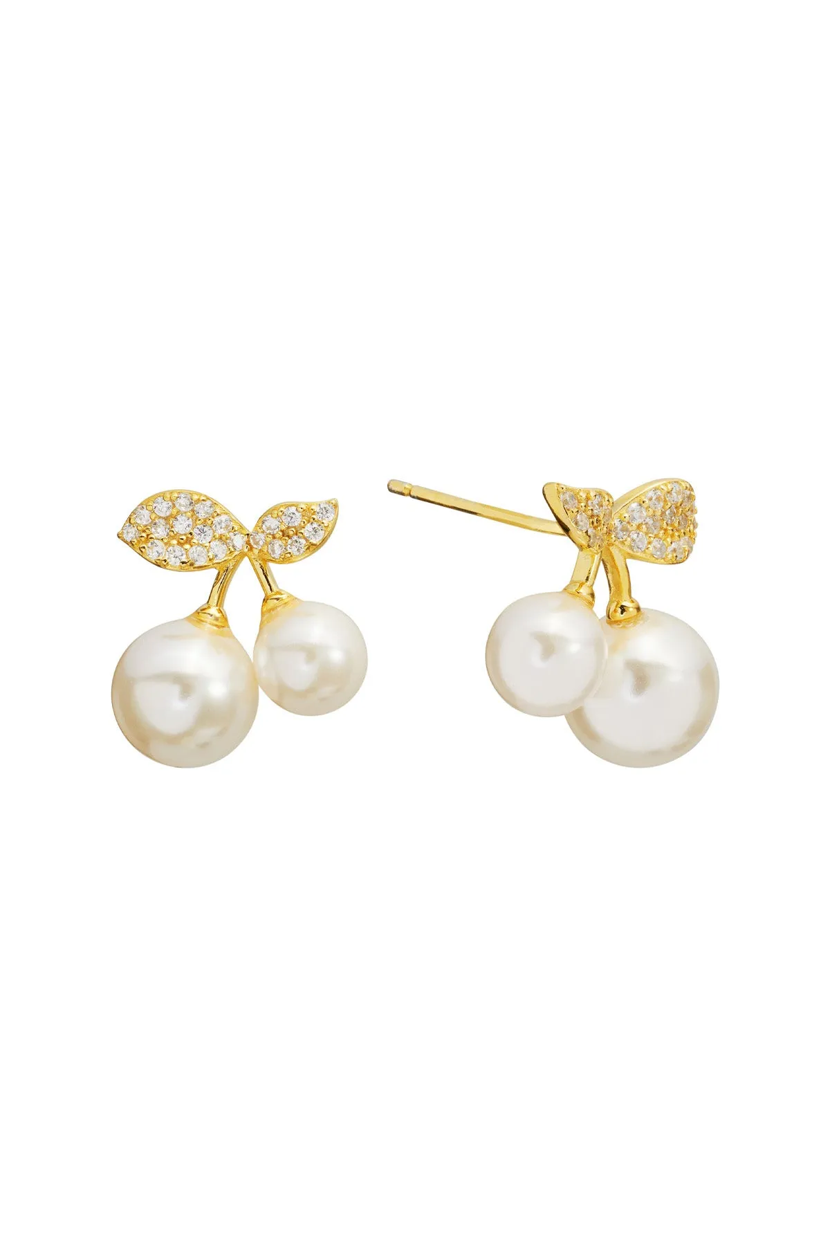 Dainty Pearl Cherry Stud Earrings sold by Teri Jon