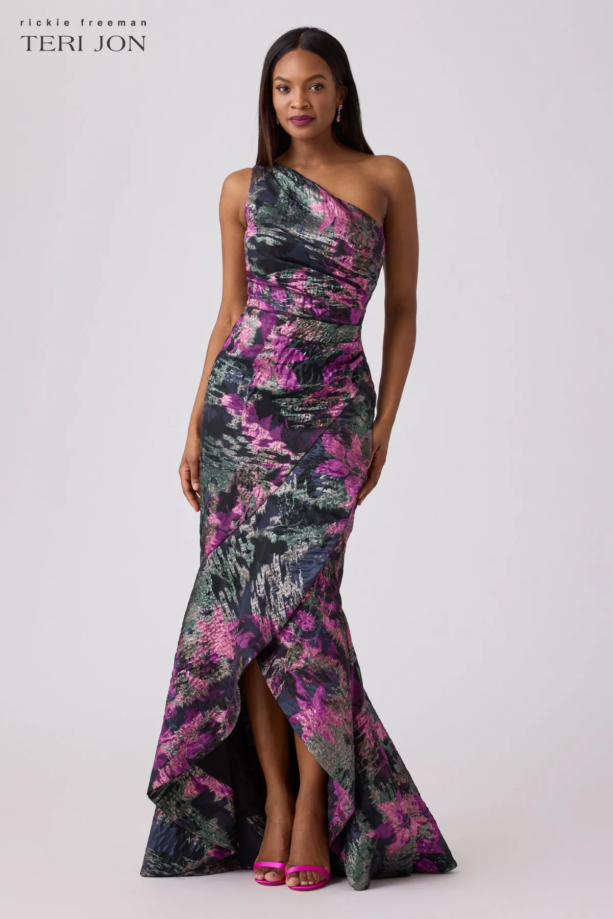 Floral Jacquard One Shoulder Evening Gown sold by Teri Jon product image thumbnail 2