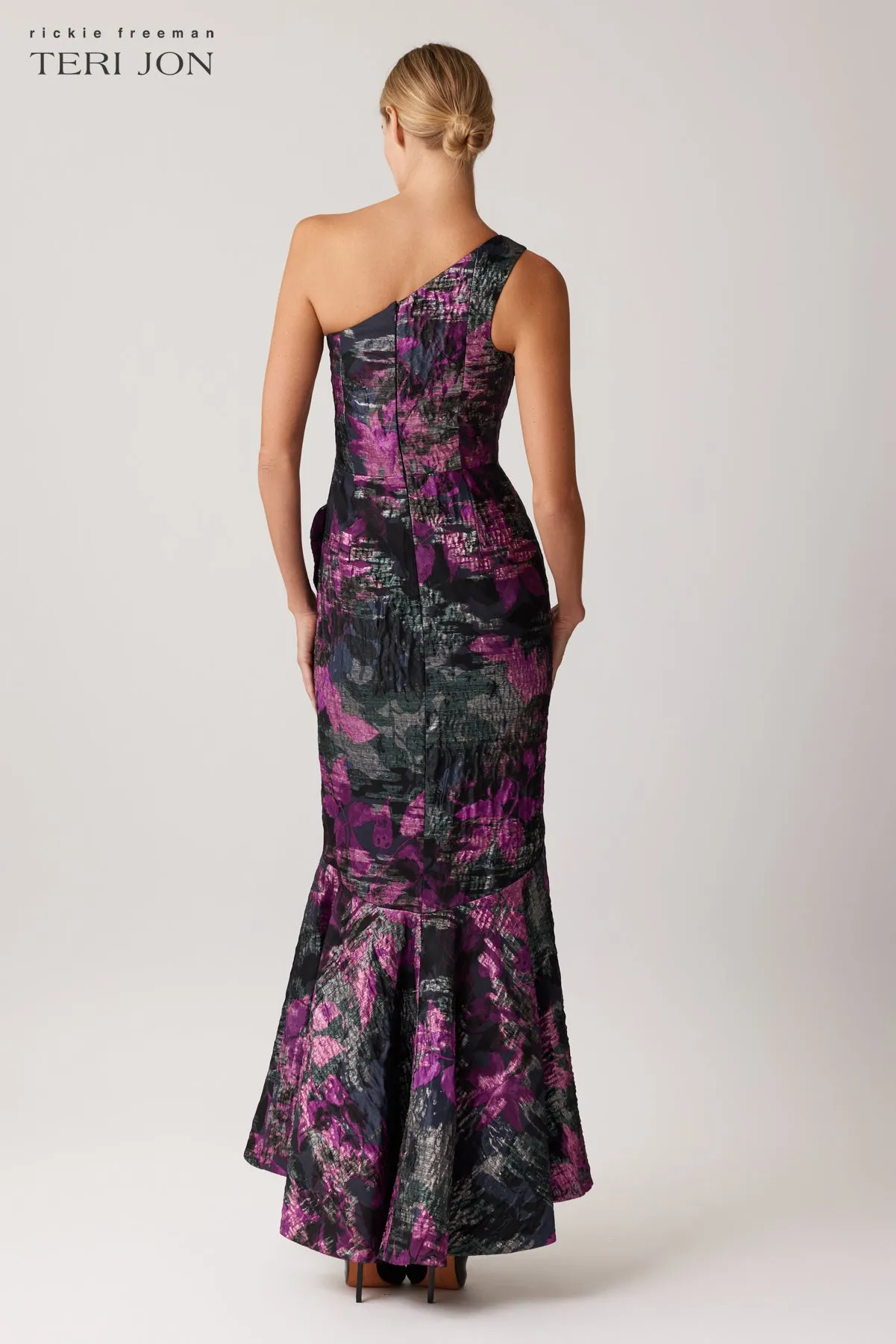 Floral Jacquard One Shoulder Evening Gown sold by Teri Jon product image thumbnail 3