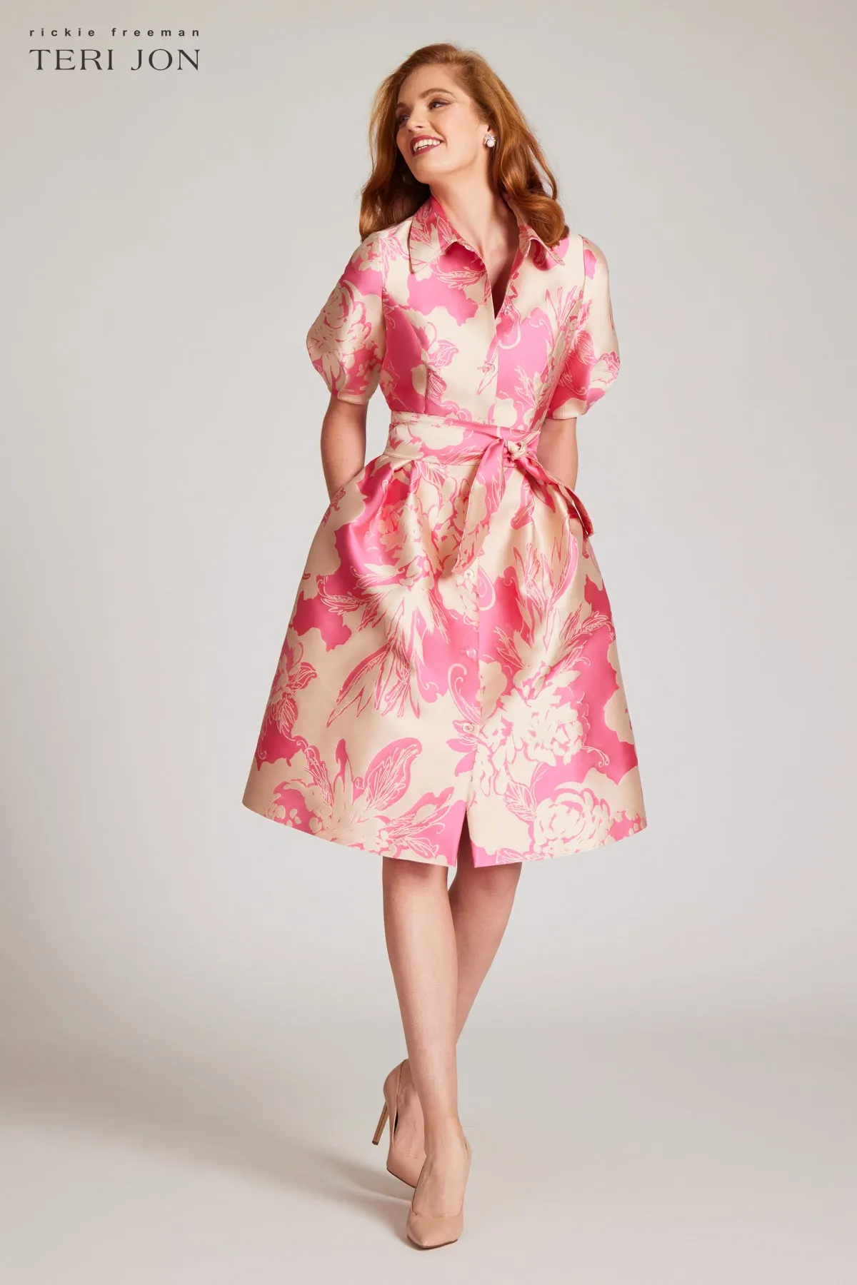 Puff Sleeve Abstract Print Collared Shirt Dress sold by Teri Jon product image thumbnail 3