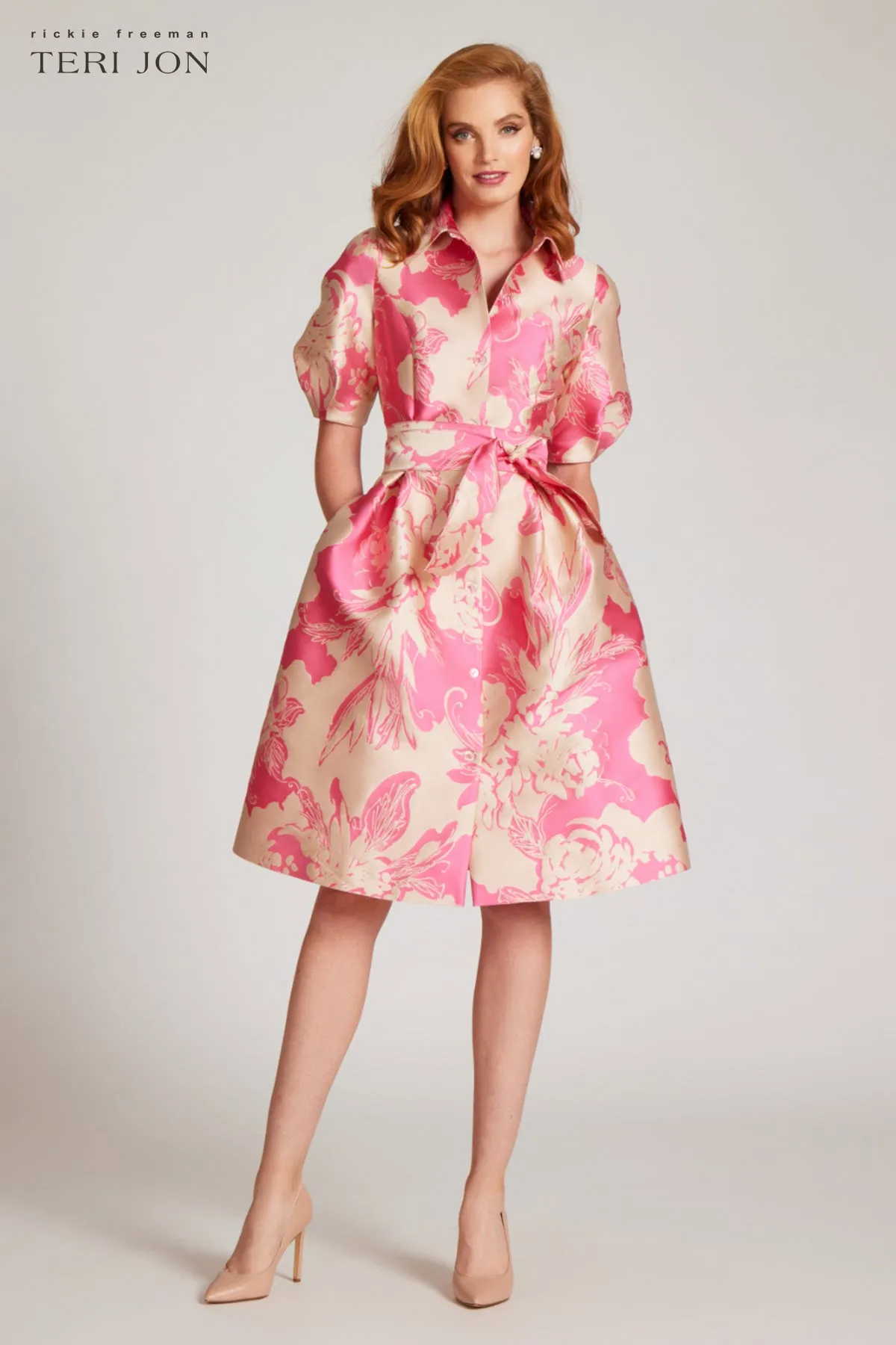 Puff Sleeve Abstract Print Collared Shirt Dress sold by Teri Jon