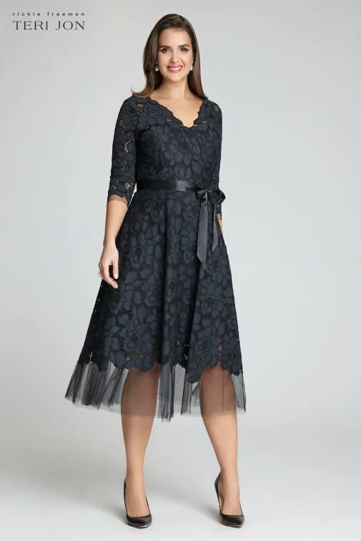3/4 Sleeve Lace and Tulle Fit and Flare Dress sold by Teri Jon product image thumbnail 2