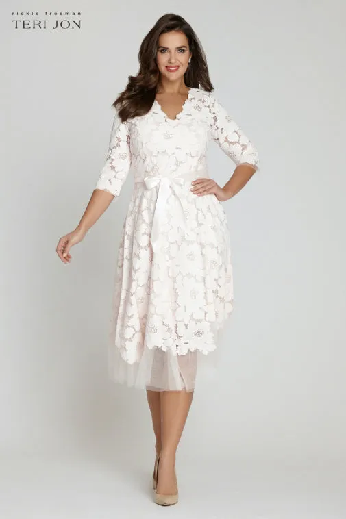 3/4 Sleeve Lace and Tulle Fit and Flare Dress sold by Teri Jon product image thumbnail 3