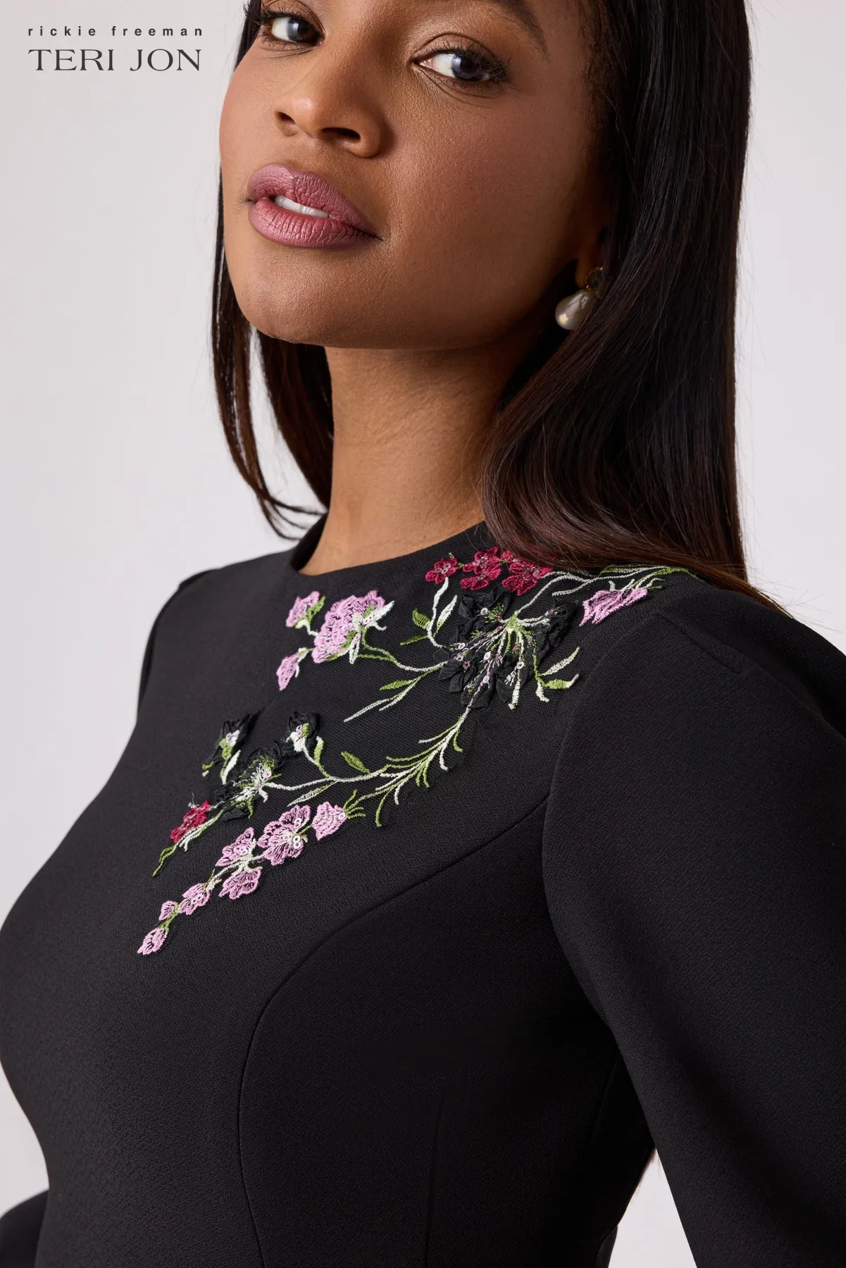 Floral Crepe Applique Dress sold by Teri Jon product image thumbnail 3