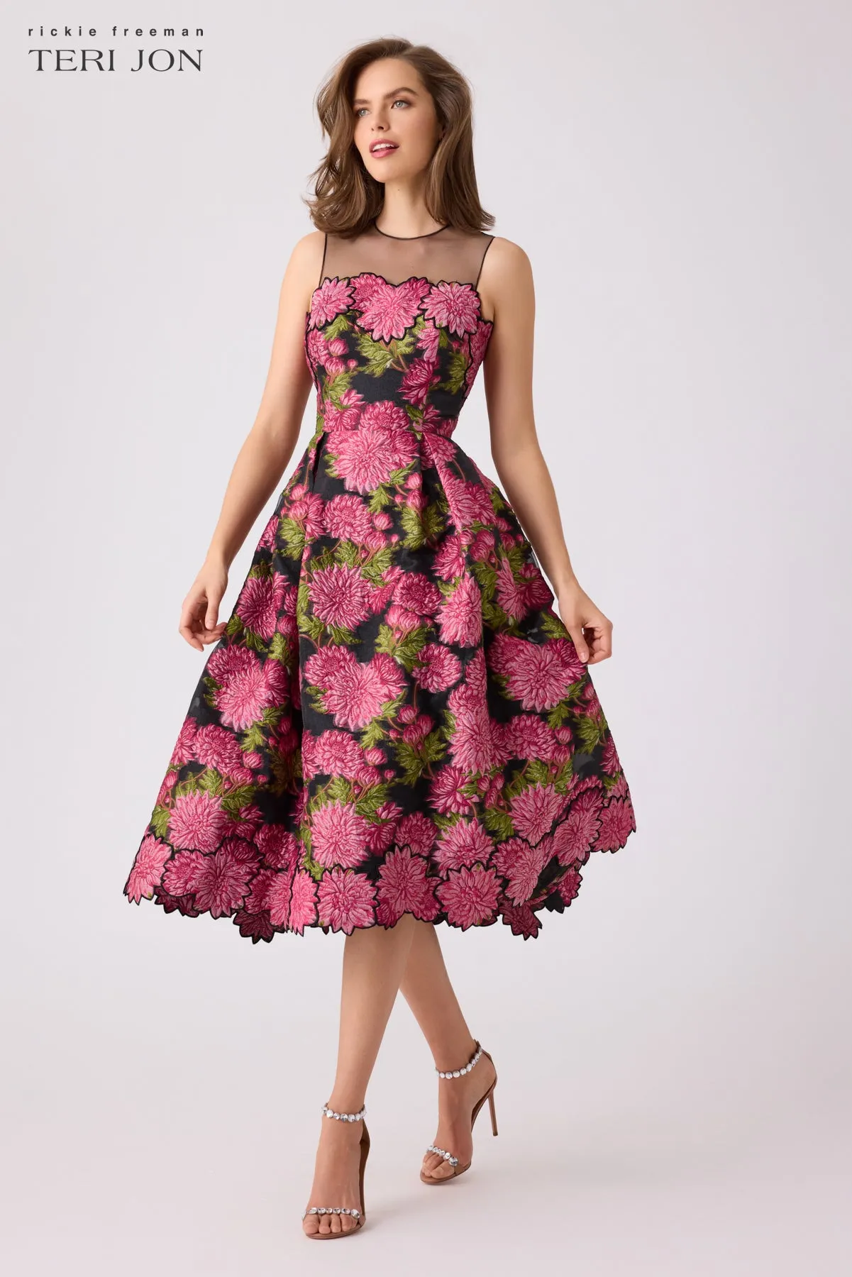 Illusion Floral Jacquard Cocktail Dress sold by Teri Jon product image thumbnail 2