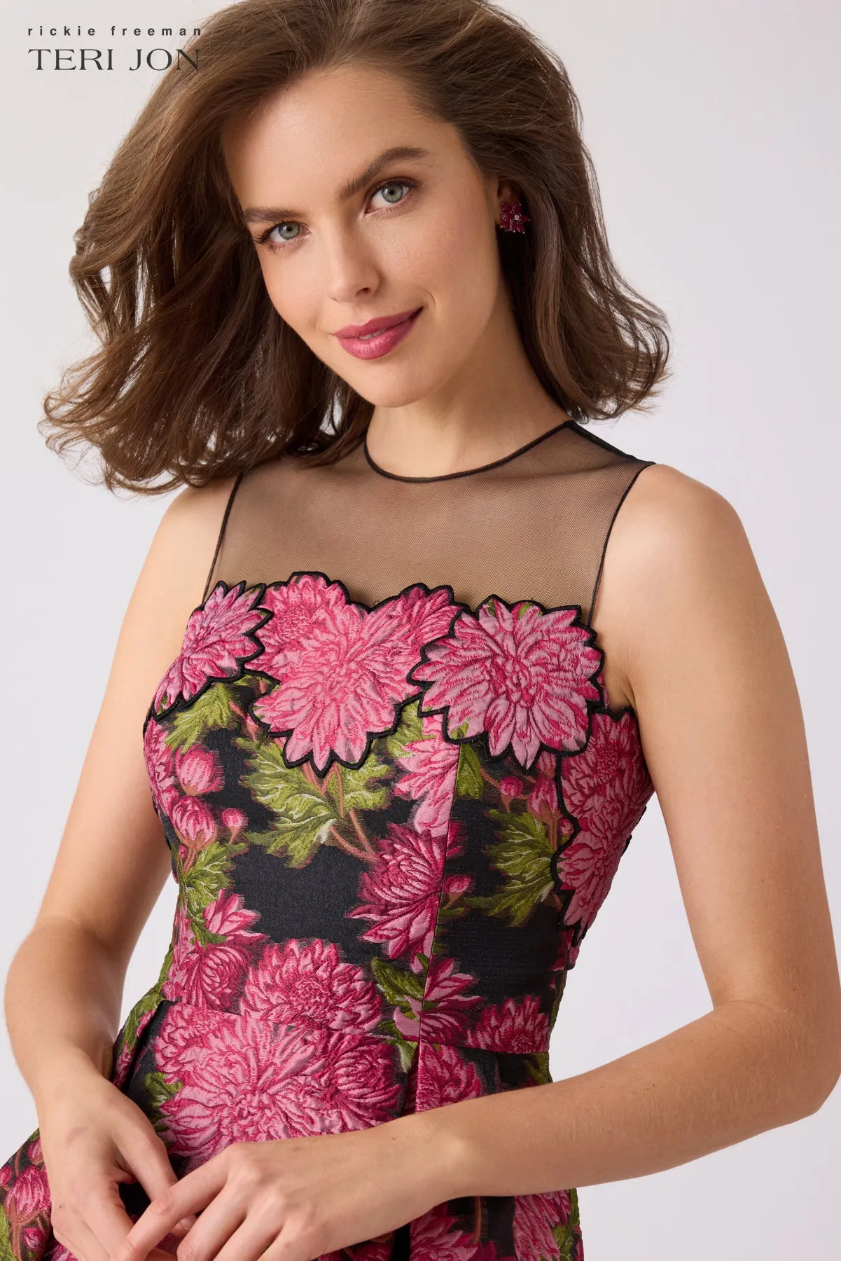 Illusion Floral Jacquard Cocktail Dress sold by Teri Jon product image thumbnail 4
