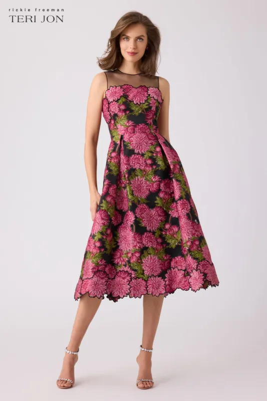Illusion Floral Jacquard Cocktail Dress sold by Teri Jon