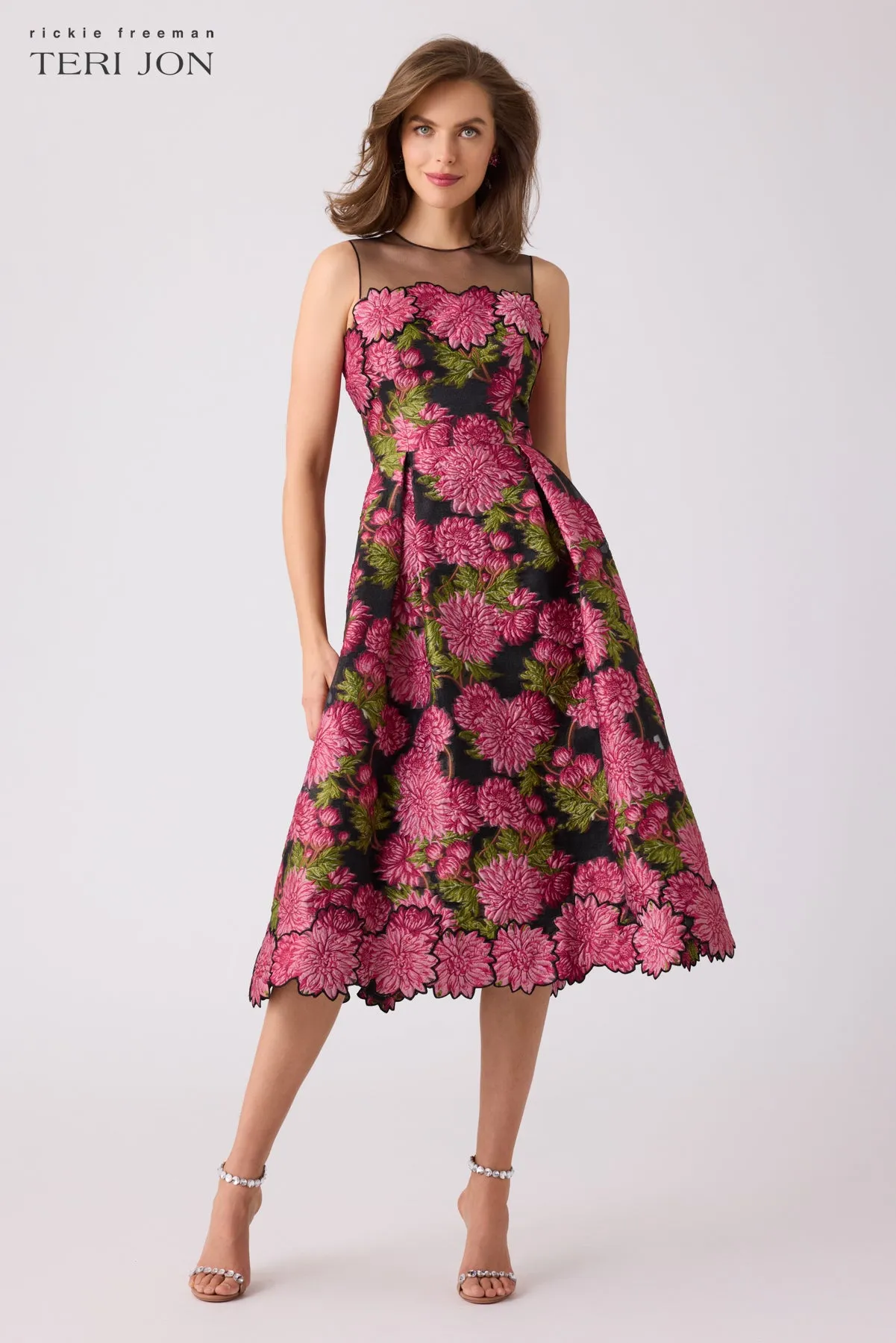 Illusion Floral Jacquard Cocktail Dress sold by Teri Jon