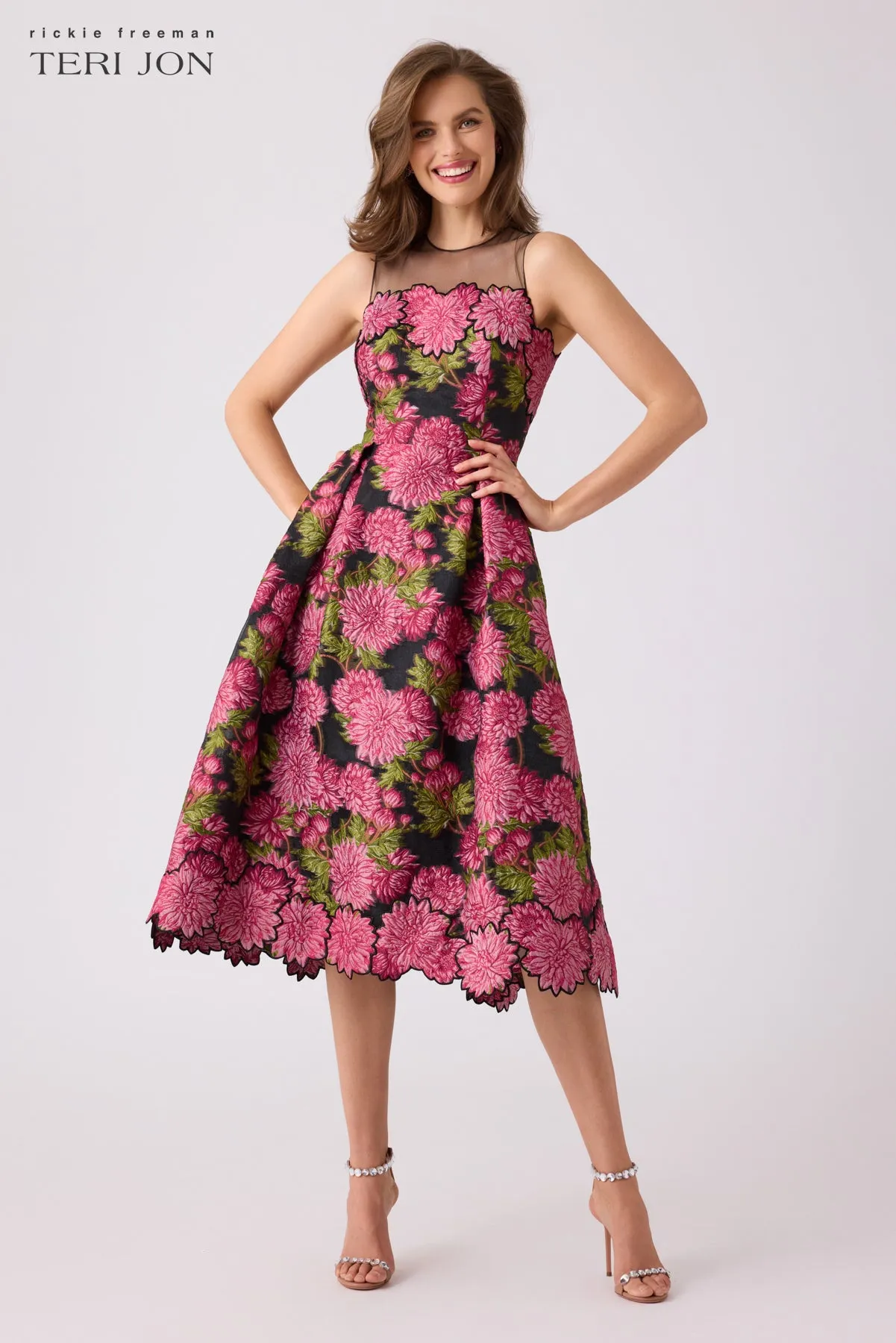 Illusion Floral Jacquard Cocktail Dress sold by Teri Jon product image thumbnail 3