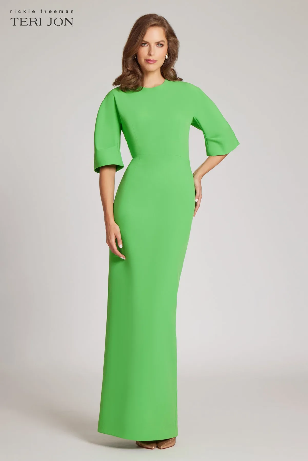 Crepe Fitted Sleeve Gown sold by Teri Jon