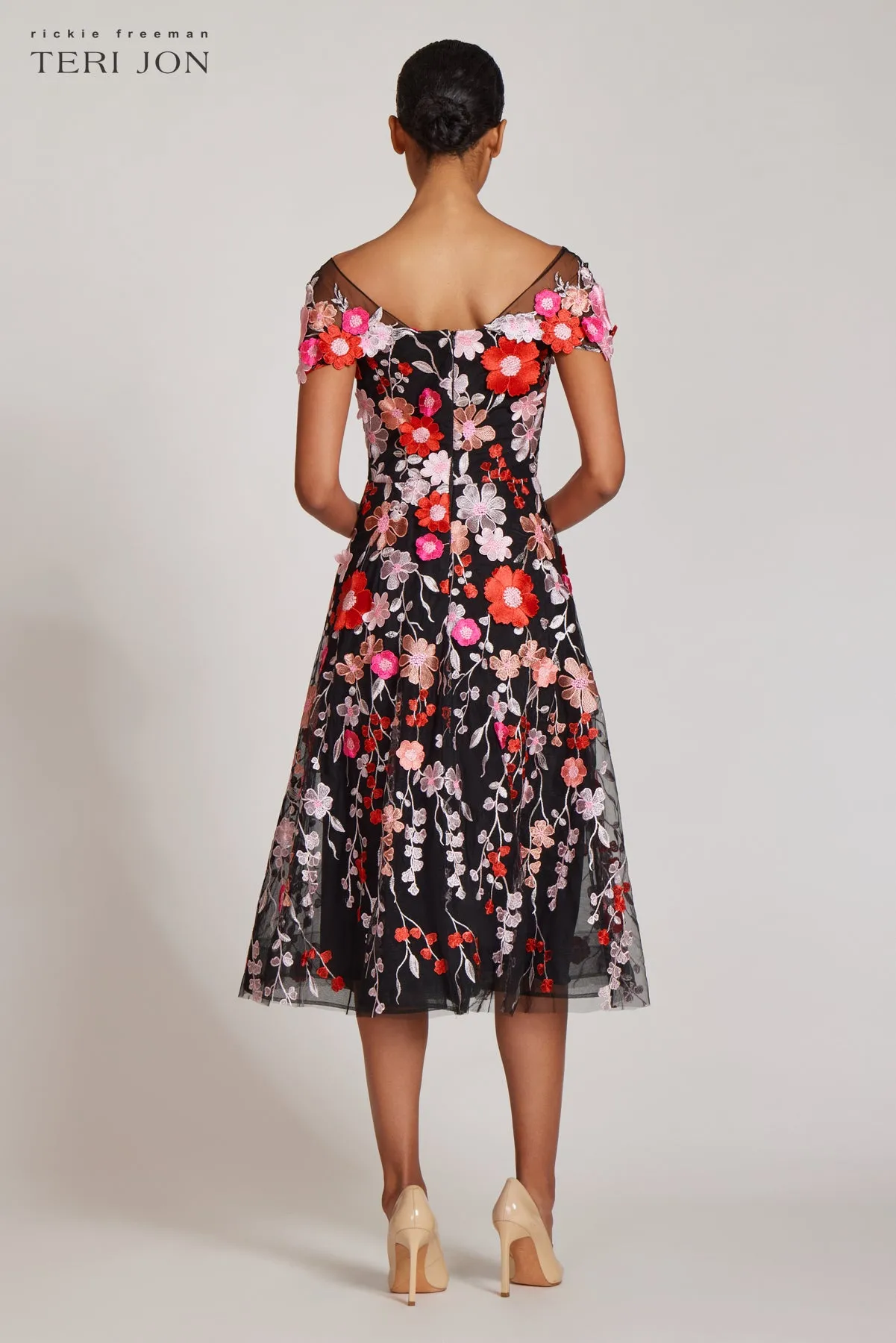 Floral Embroidered V Neck Dress sold by Teri Jon product image thumbnail 5