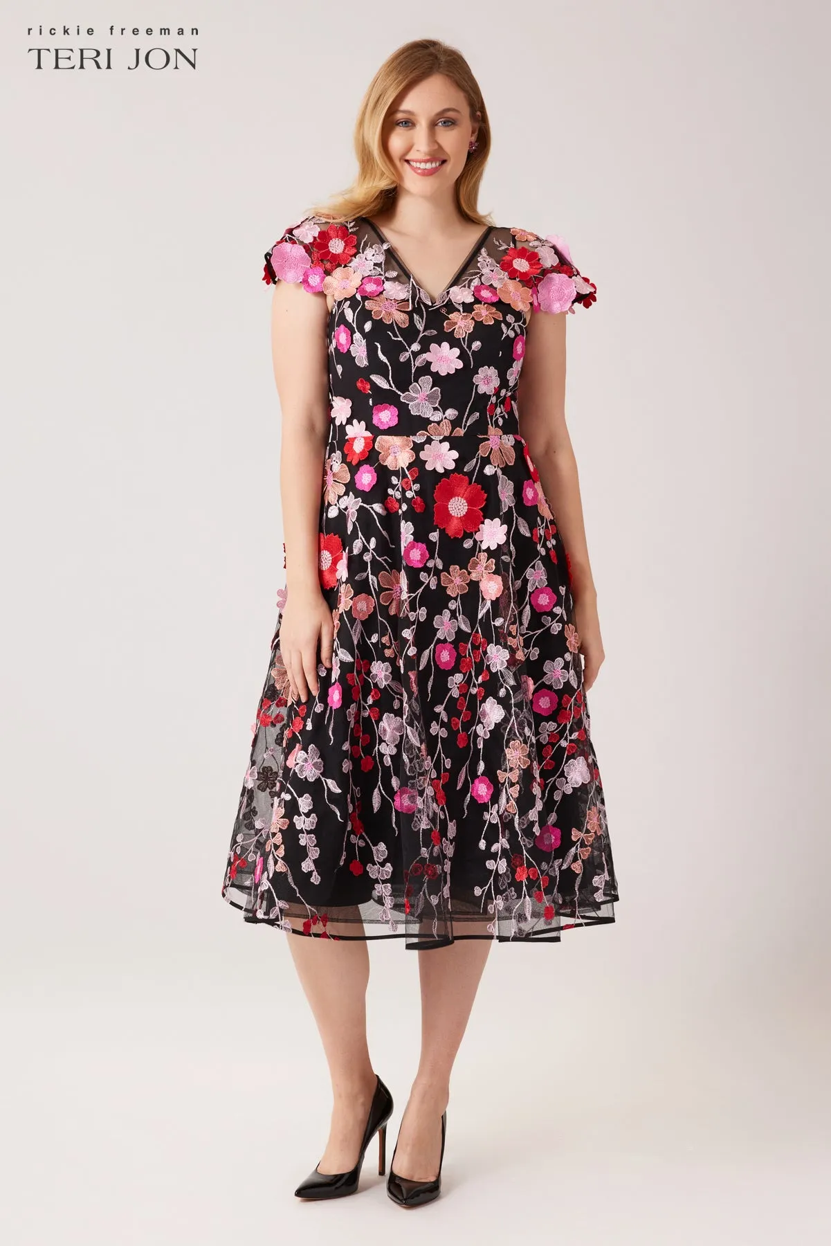 Floral Embroidered V Neck Dress sold by Teri Jon product image thumbnail 2