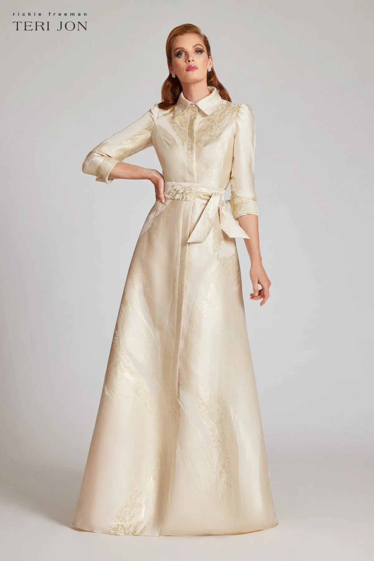 Metallic Jacquard Shirtdress Gown sold by Teri Jon product image thumbnail 3