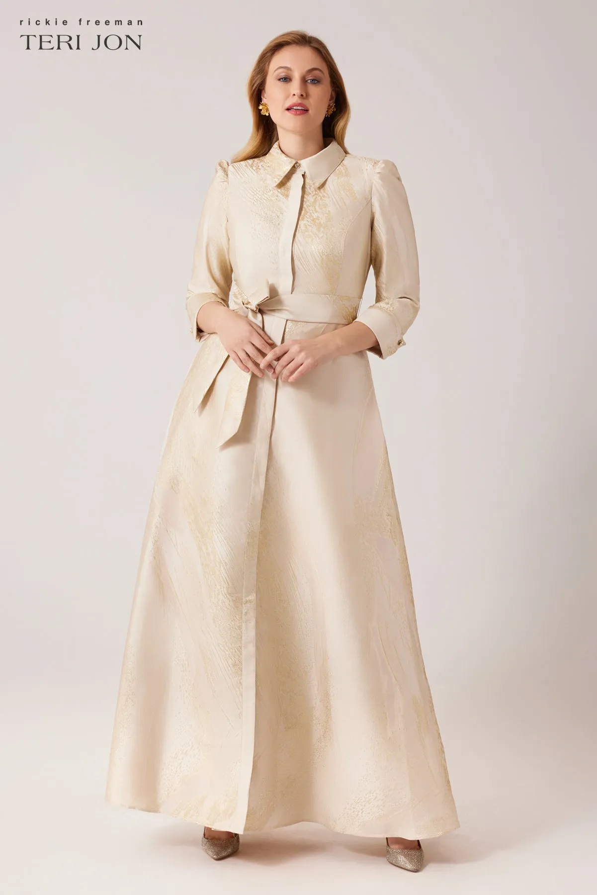 Metallic Jacquard Shirtdress Gown sold by Teri Jon product image thumbnail 2