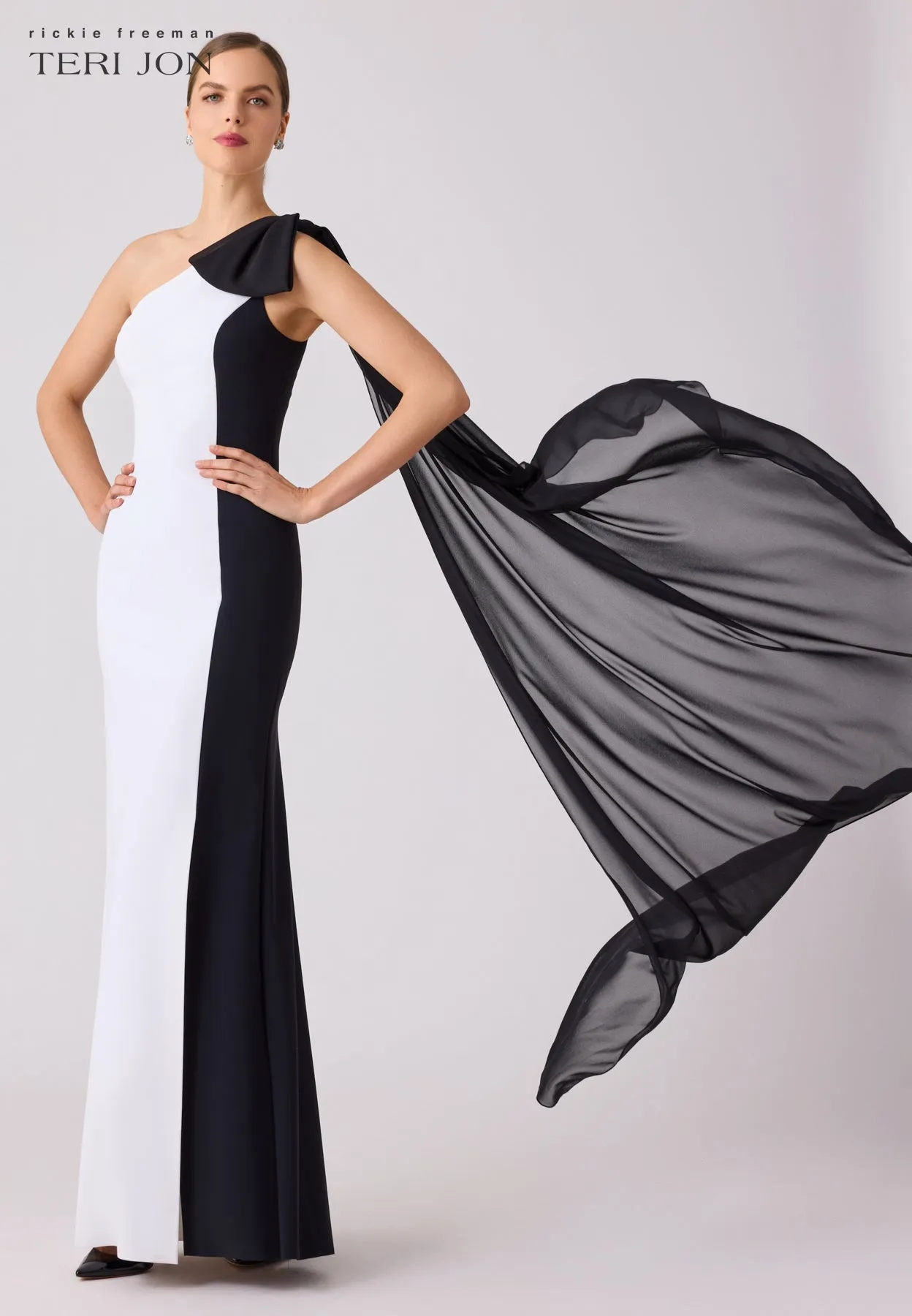 Scuba Gown with Bow Shoulder sold by Teri Jon product image thumbnail 3