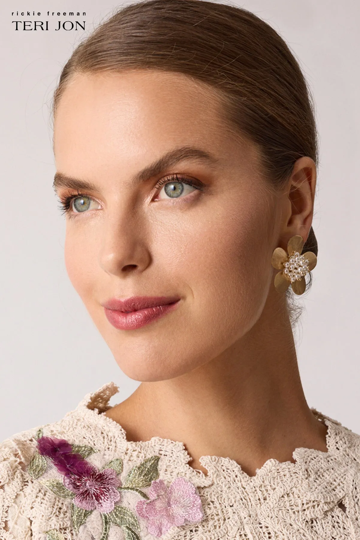 Tropical Pearl Flower Earrings sold by Teri Jon product image thumbnail 5