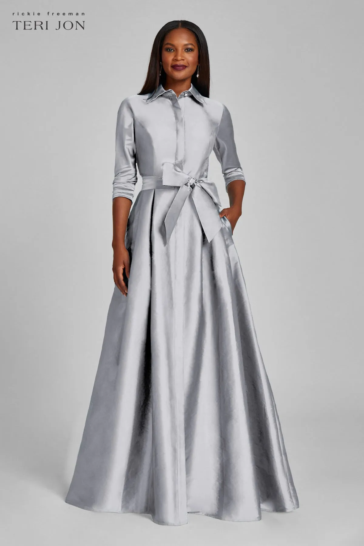 Taffeta Shirt Waist Gown sold by Teri Jon product image thumbnail 5