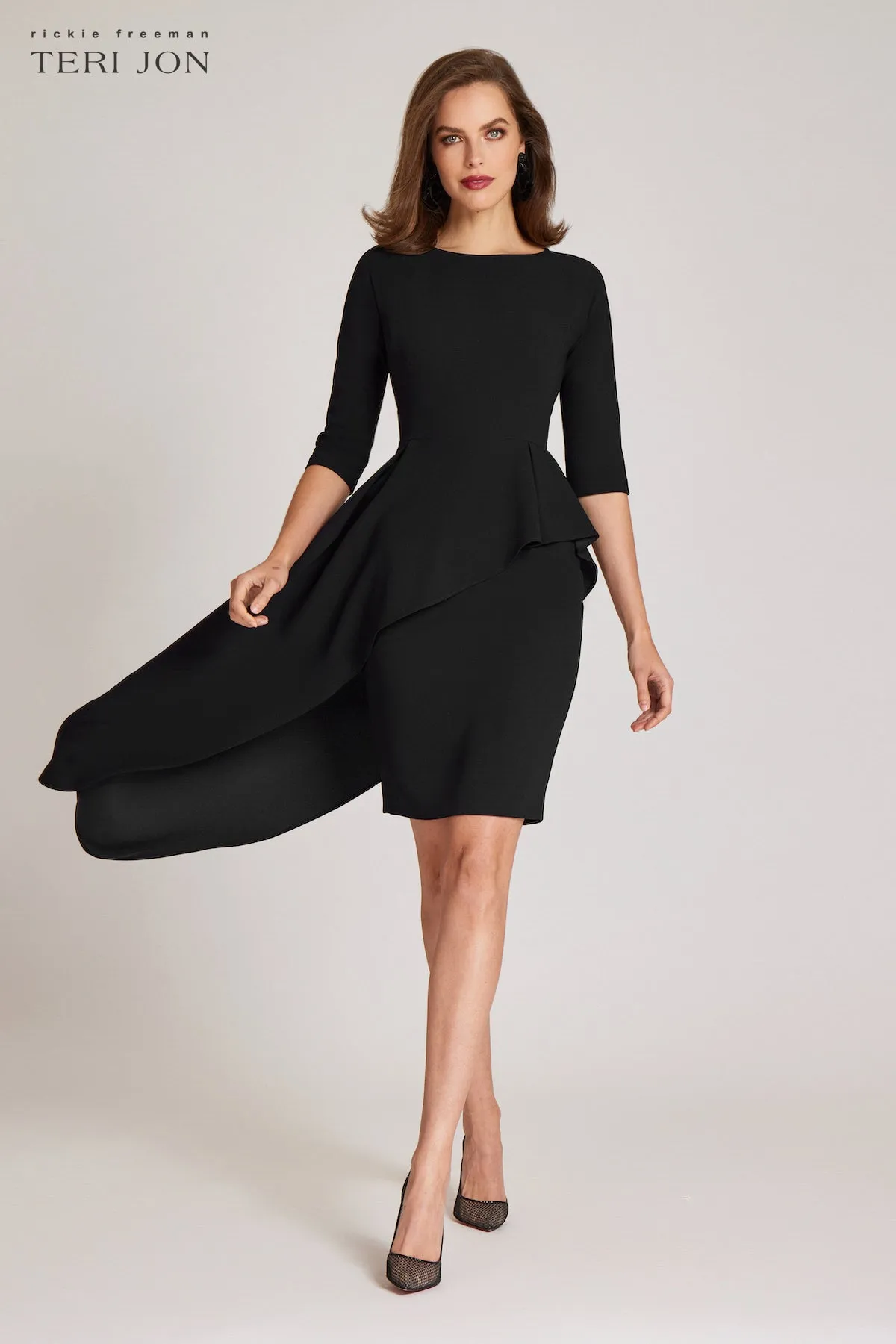 Crepe Asymmetrical Peplum Dress sold by Teri Jon product image thumbnail 3