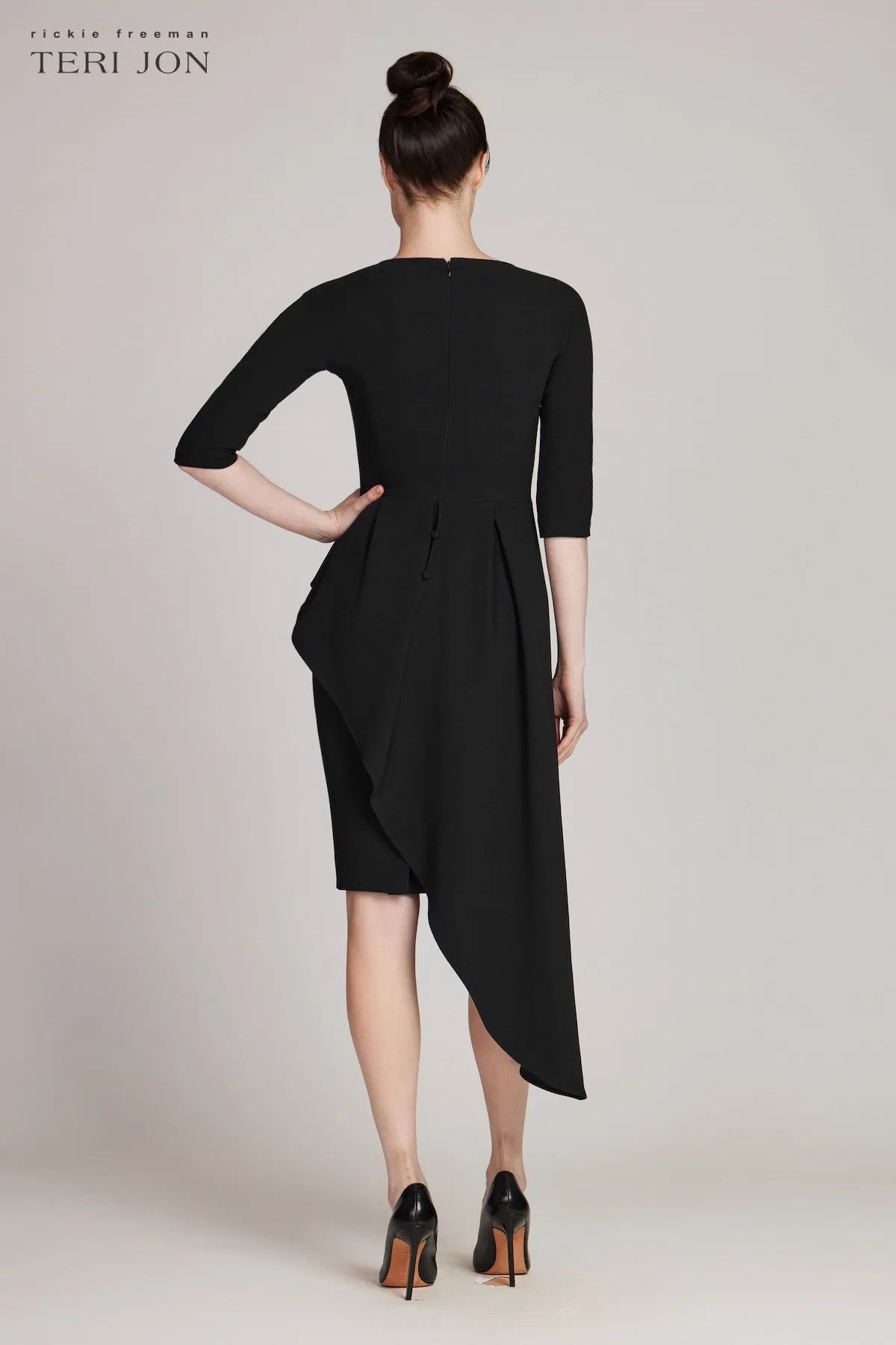 Crepe Asymmetrical Peplum Dress sold by Teri Jon product image thumbnail 4