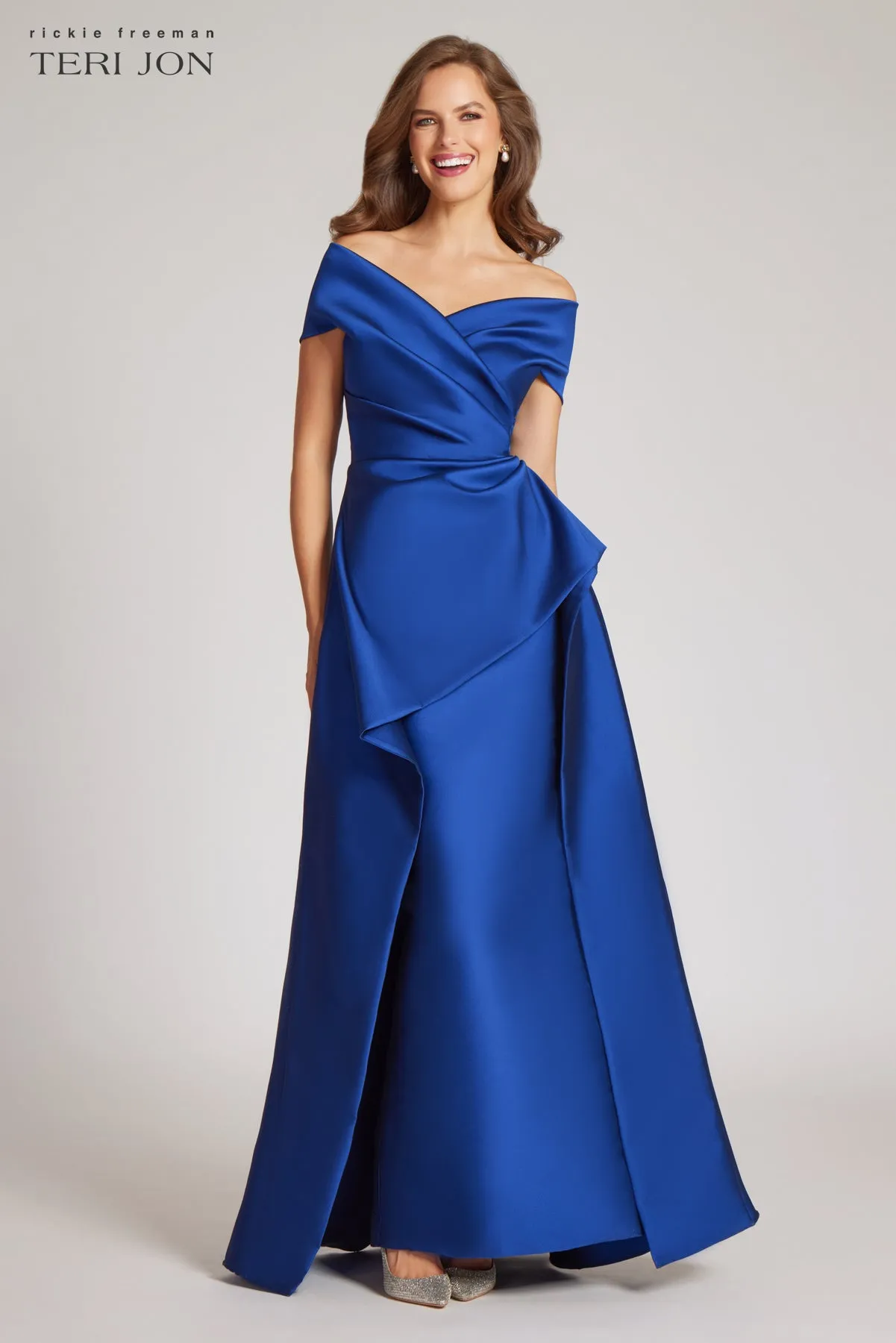Royal Blue Mikado Stretch Gown With Overskirt sold by Teri Jon product image thumbnail 2