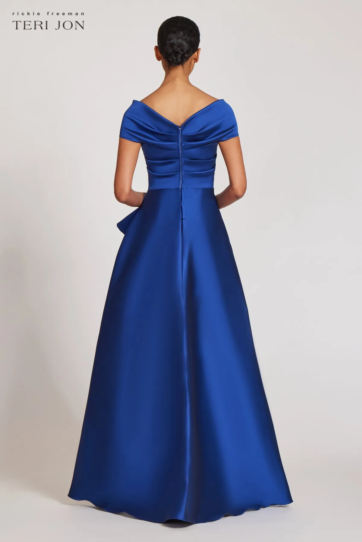 Royal Blue Mikado Stretch Gown With Overskirt sold by Teri Jon product image thumbnail 3
