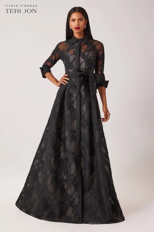 Organza Web Pattern Shirt Waist Gown sold by Teri Jon