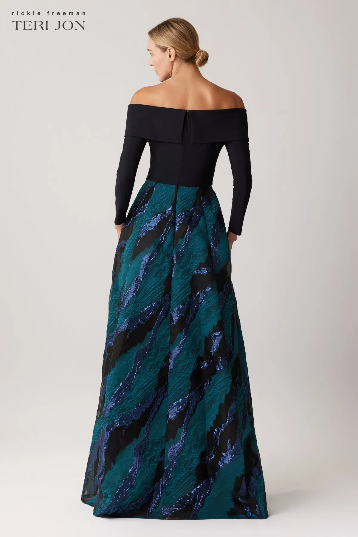 Off Shoulder Organza And Jacquard Gown sold by Teri Jon product image thumbnail 3