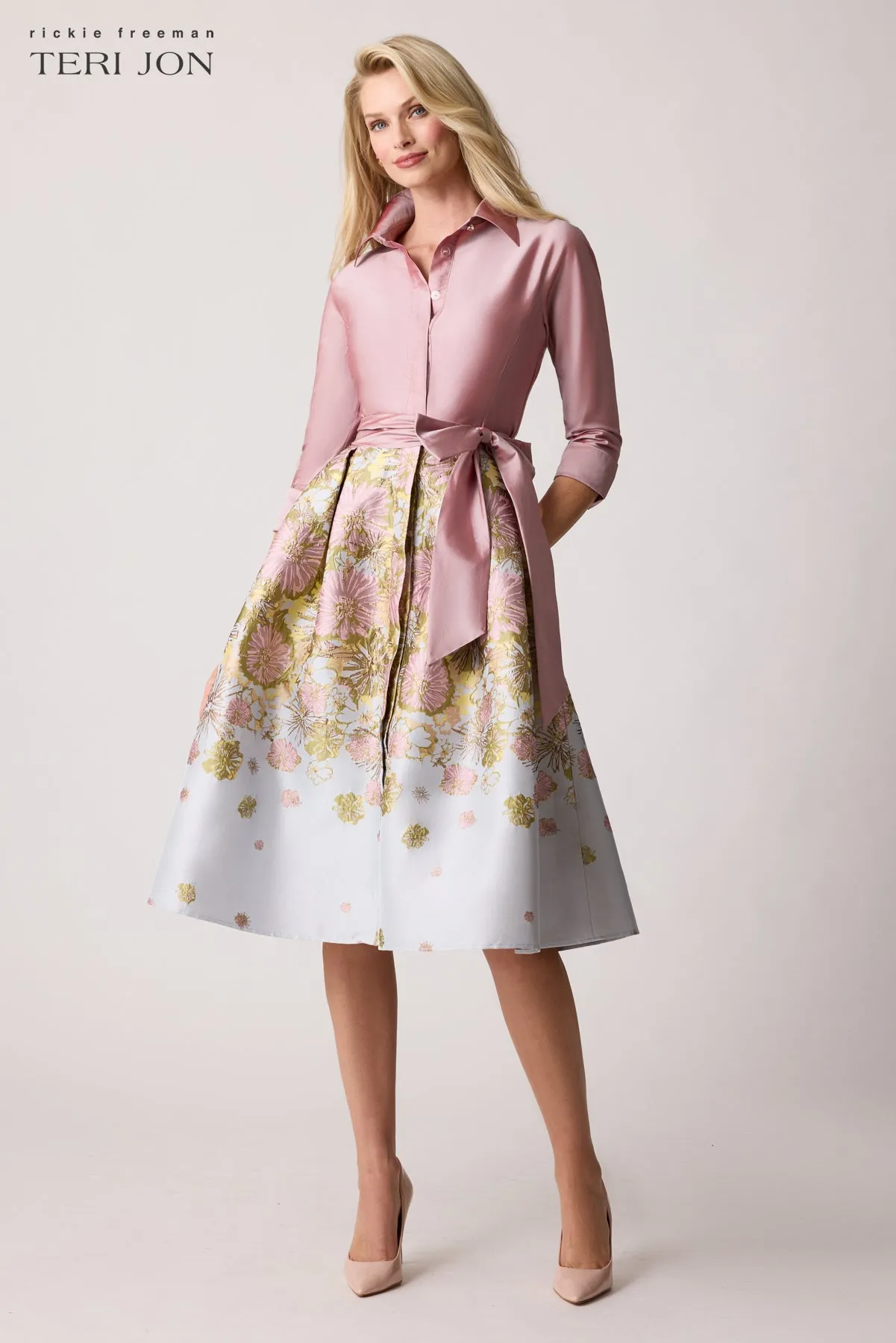 Taffeta Floral Jacquard Shirt Dress sold by Teri Jon